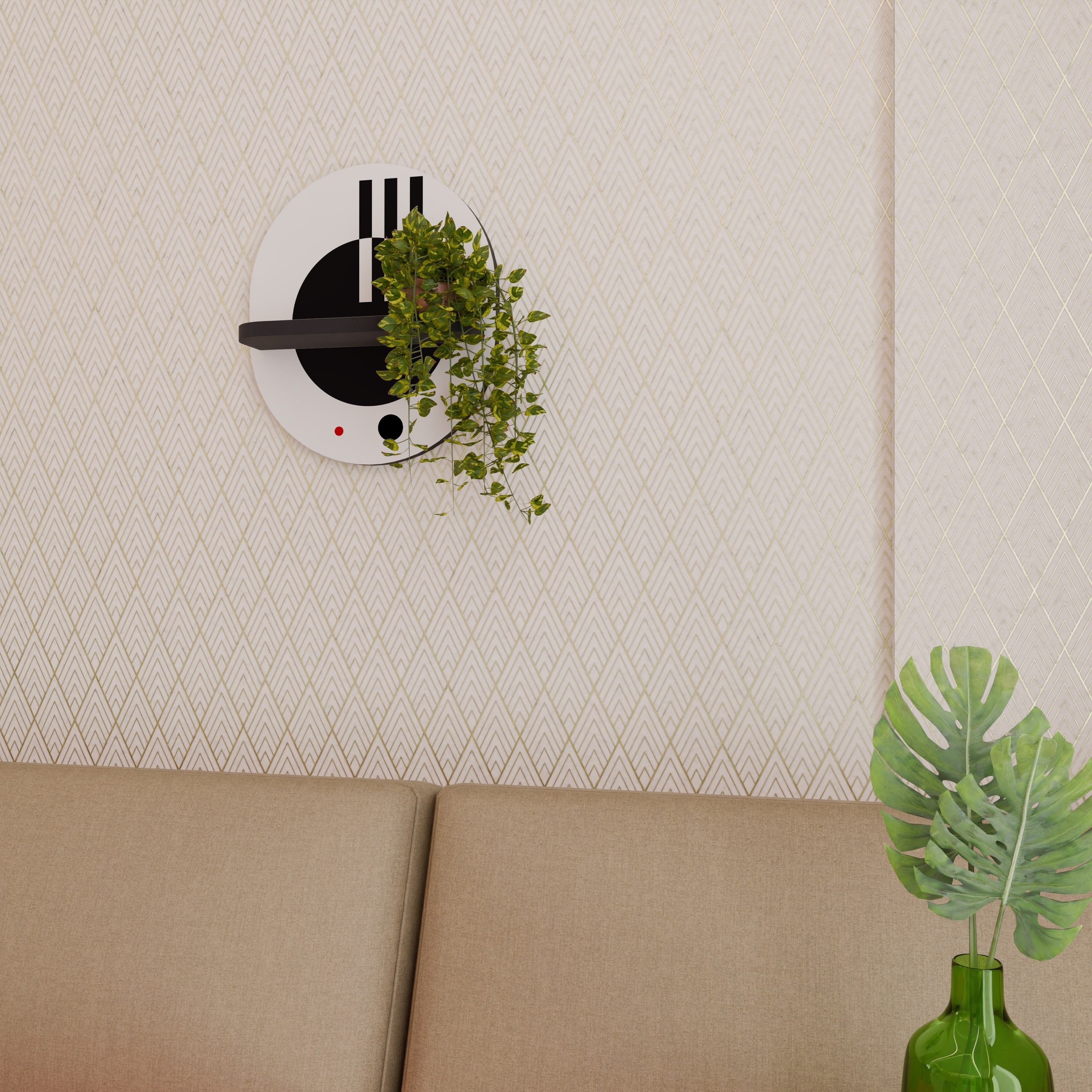 BLACK AND WHITE COMBINATION Prateleira Oval Decorativa em Acabamento Preto