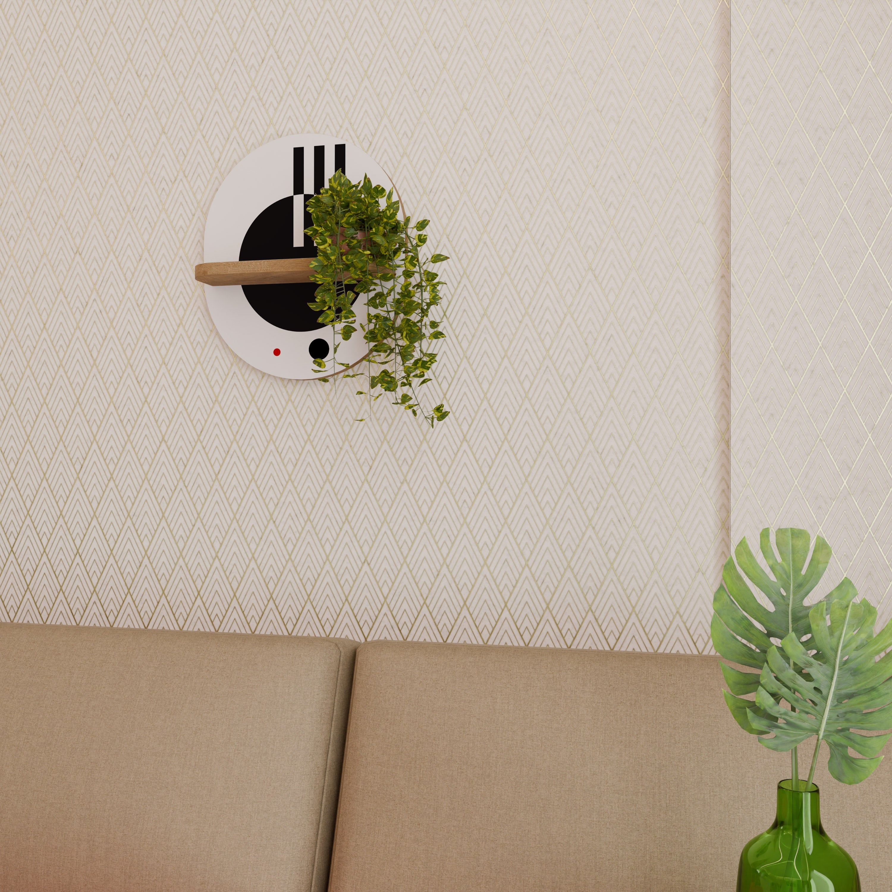 BLACK AND WHITE COMBINATION Prateleira Oval Decorativa em Efeito Carvalho