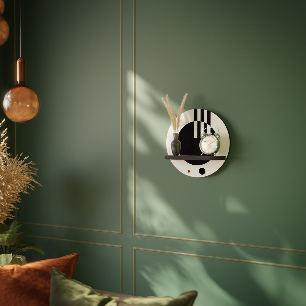 BLACK AND WHITE COMBINATION Round Art Shelf In Black Finish