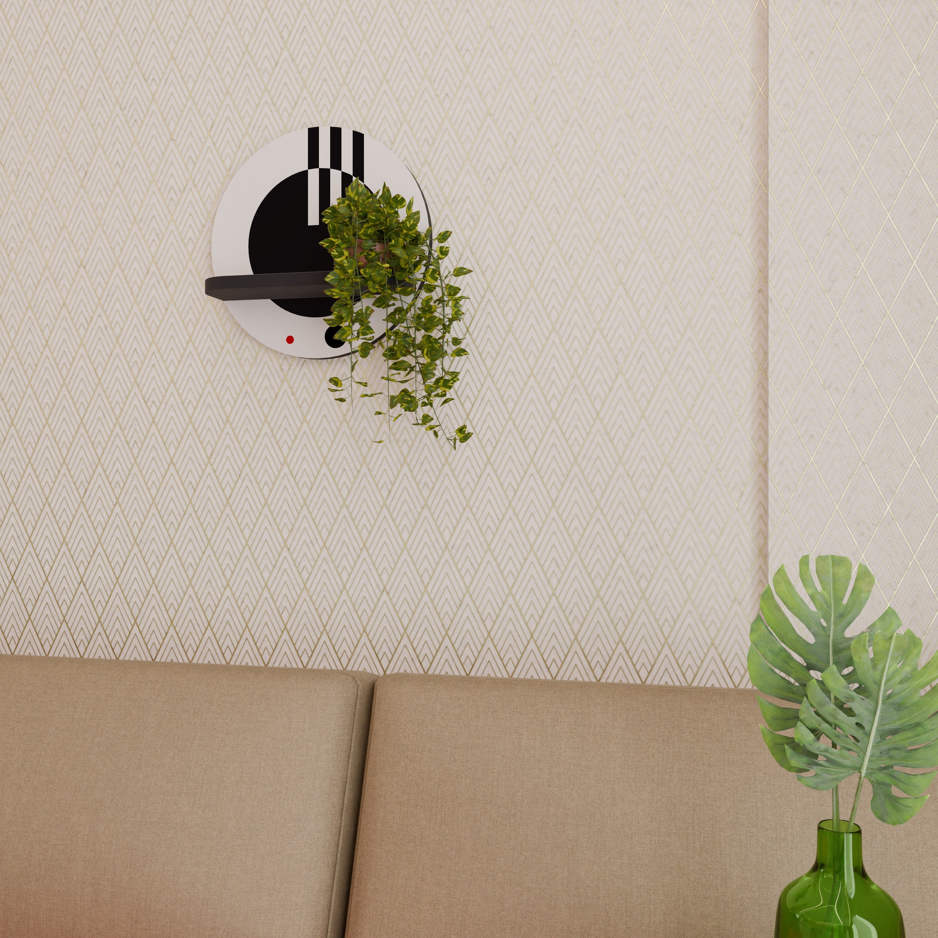 BLACK AND WHITE COMBINATION Prateleira Redonda Decorativa em Acabamento Preto