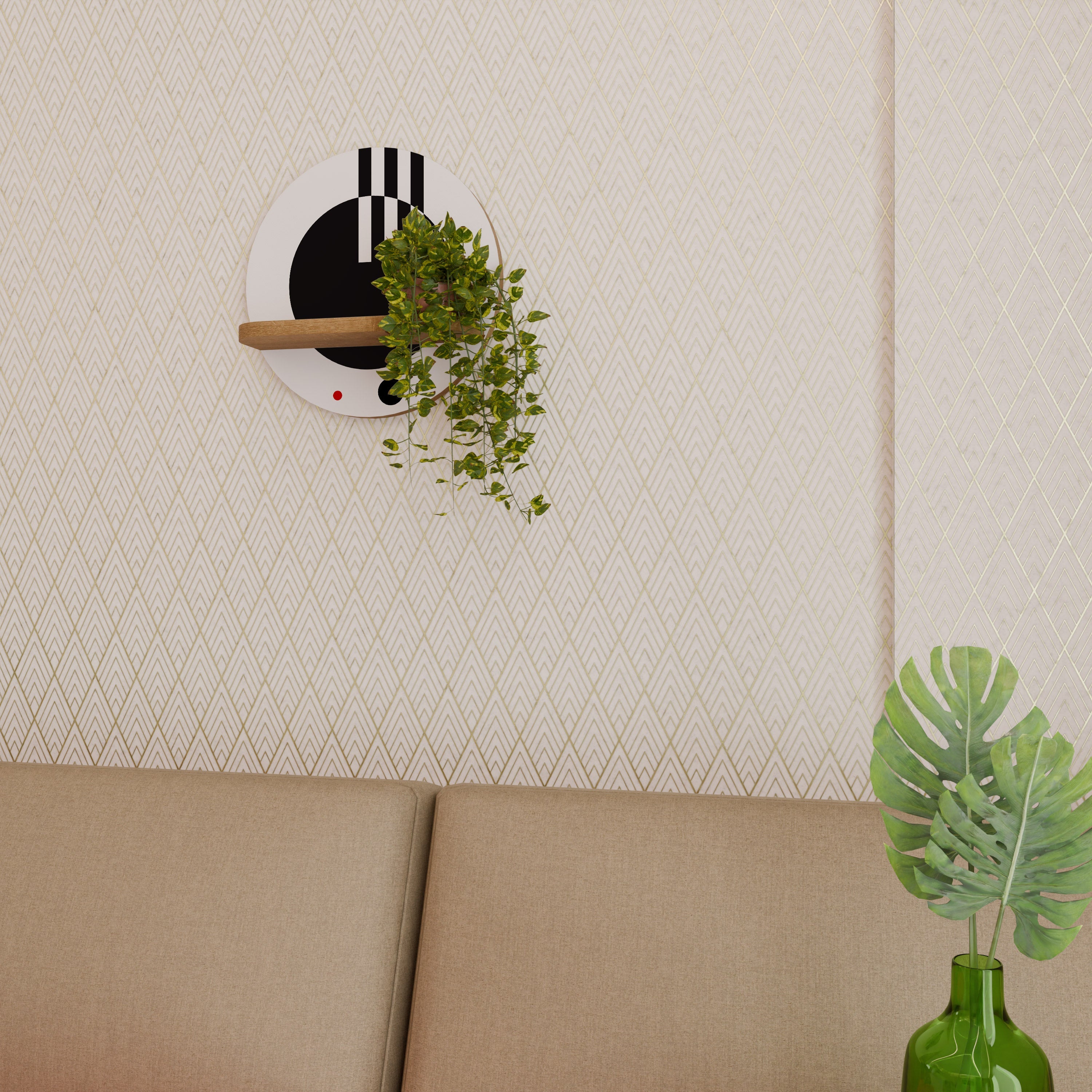 BLACK AND WHITE COMBINATION Prateleira Redonda Decorativa em Efeito Carvalho