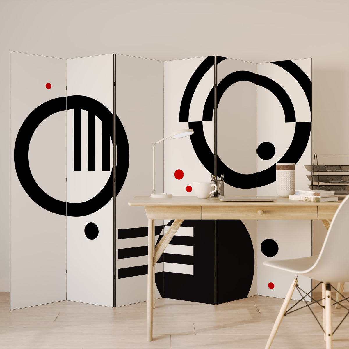 BLACK AND WHITE COMBINATION Biombo de 6 Painéis