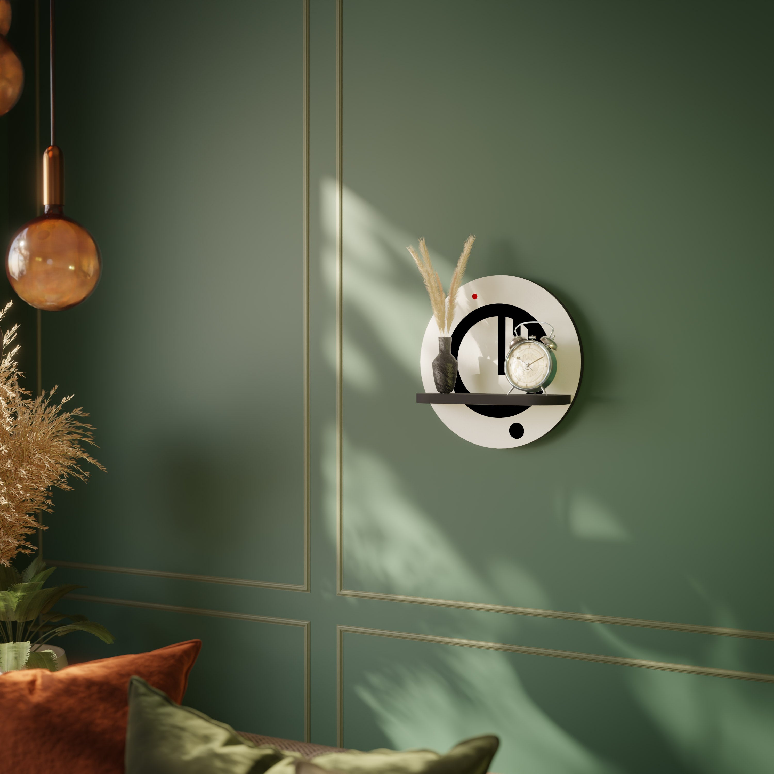 MINIMAL DOTS Prateleira Redonda Decorativa em Acabamento Preto