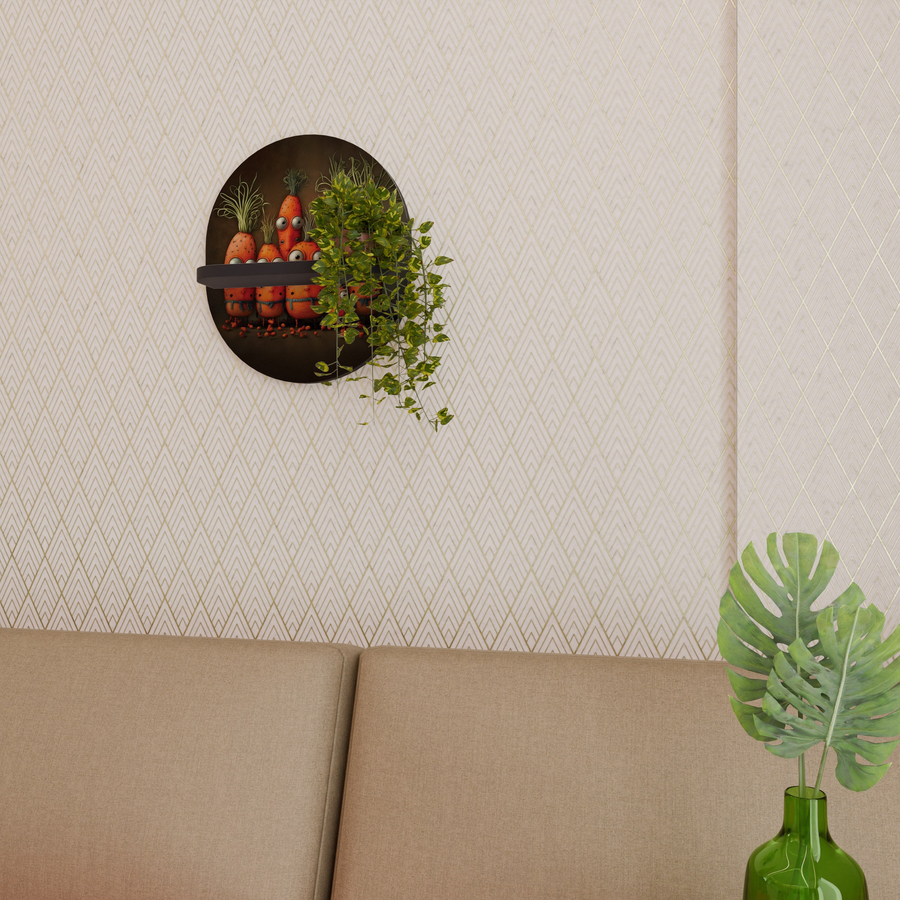 CUTE OR SCARY Prateleira Oval Decorativa em Acabamento Preto