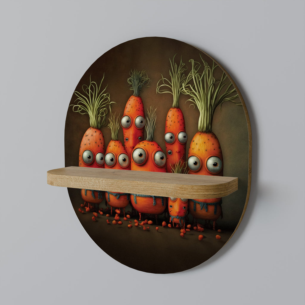 CUTE OR SCARY Prateleira Oval Decorativa em Efeito Carvalho
