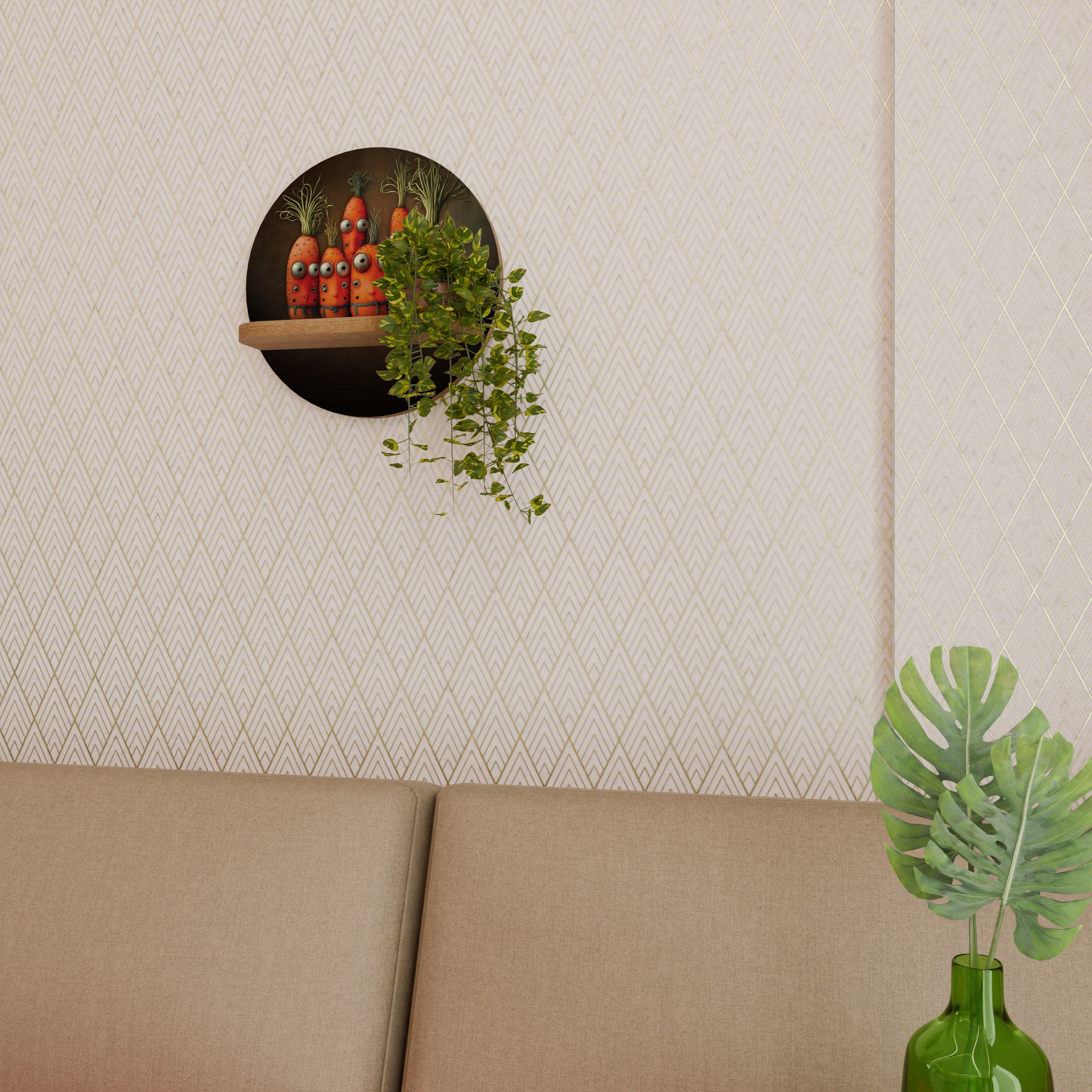 CUTE OR SCARY Prateleira Redonda Decorativa em Efeito Carvalho