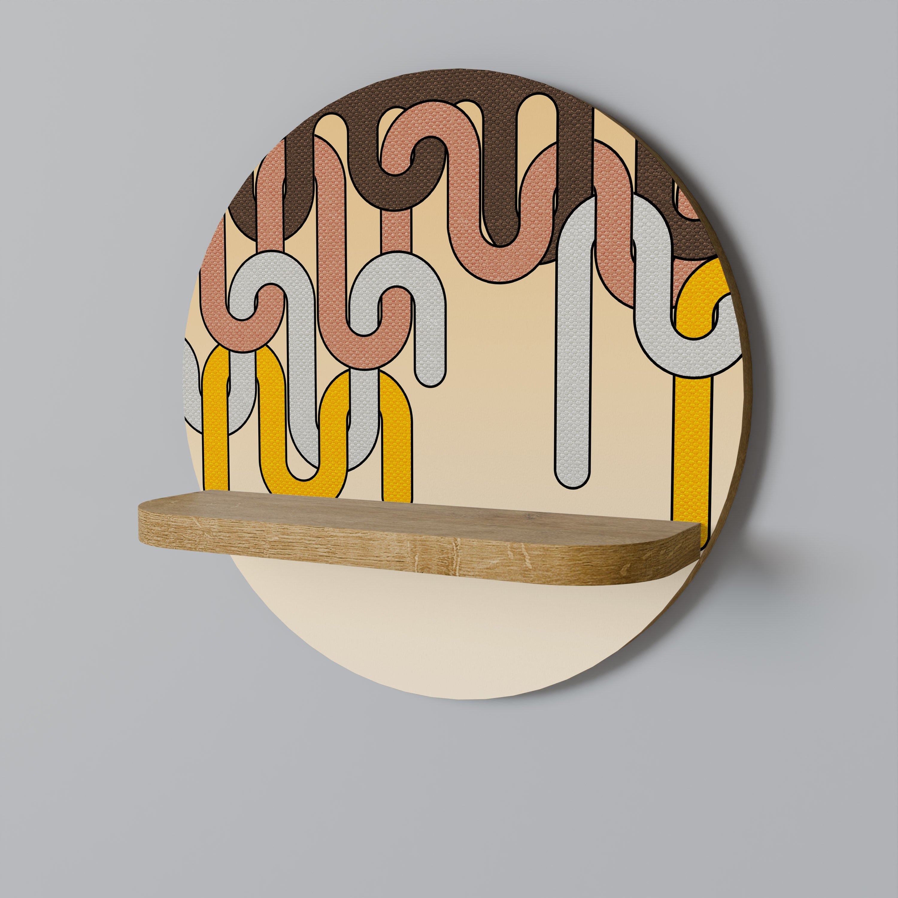 COLORFUL STRINGS Prateleira Redonda Decorativa em Efeito Carvalho