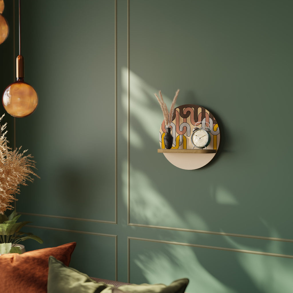 COLORFUL STRINGS Prateleira Redonda Decorativa em Efeito Carvalho