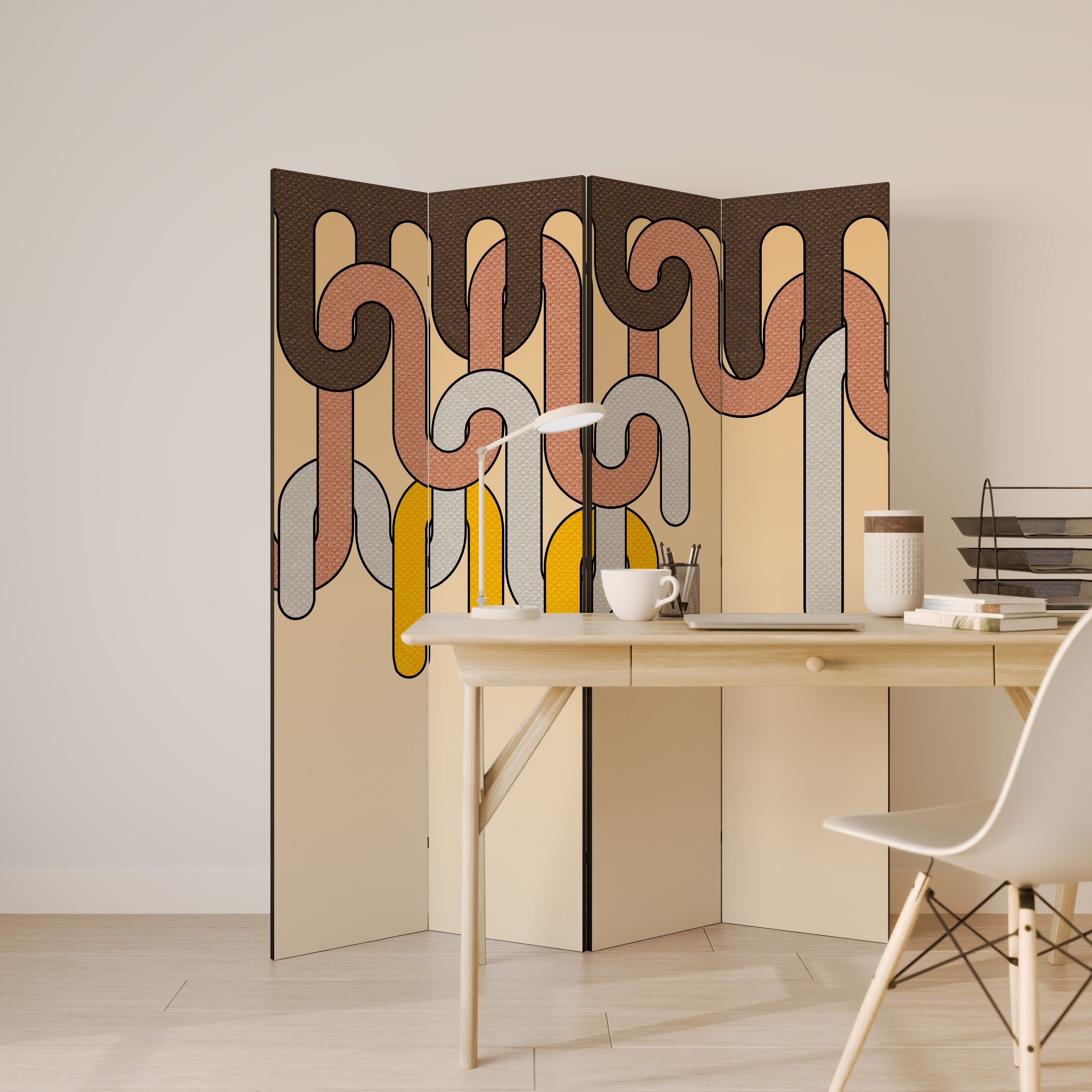 COLORFUL STRINGS Decorative 4-Panel Room Divider