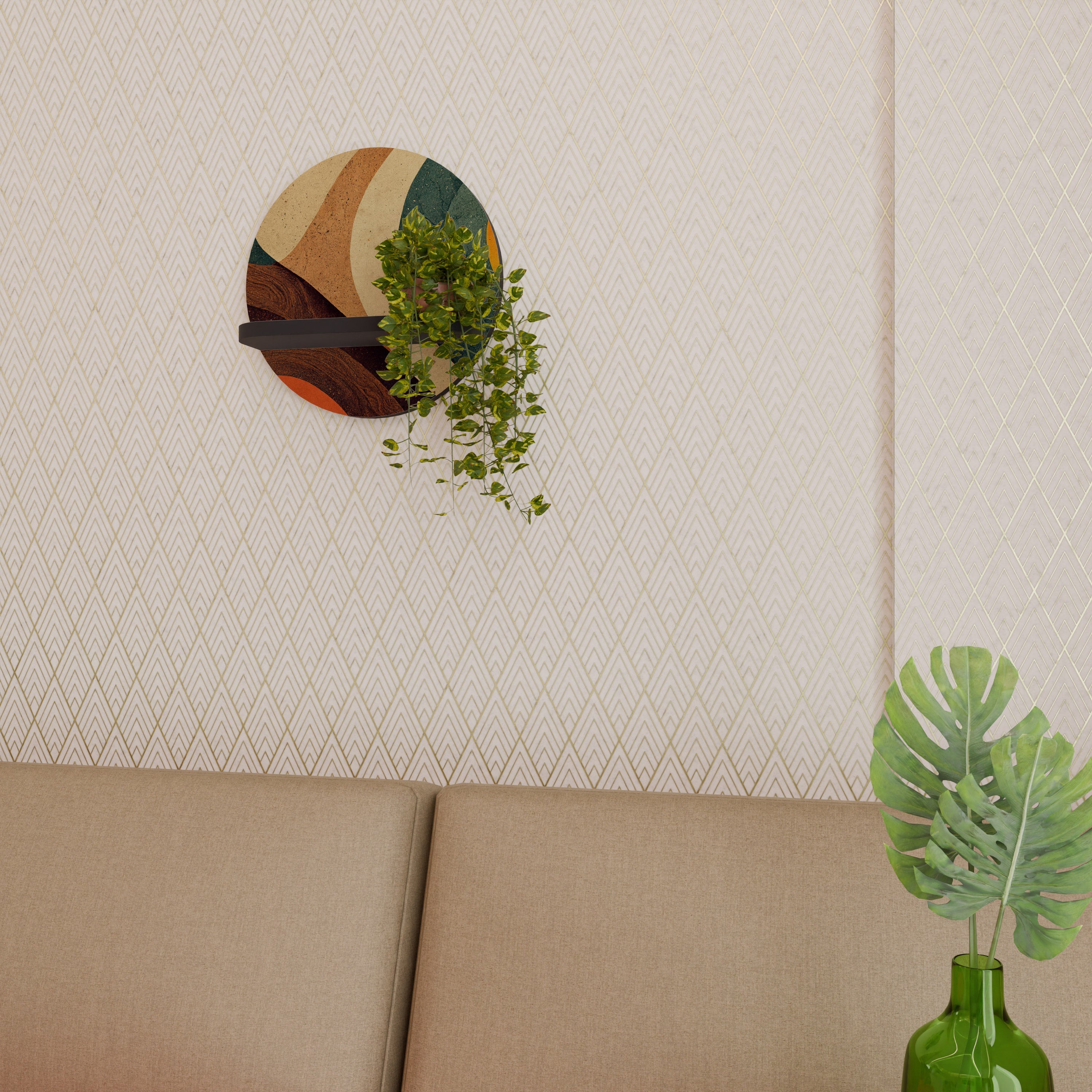 COLORFUL STRANDS Prateleira Redonda Decorativa em Acabamento Preto