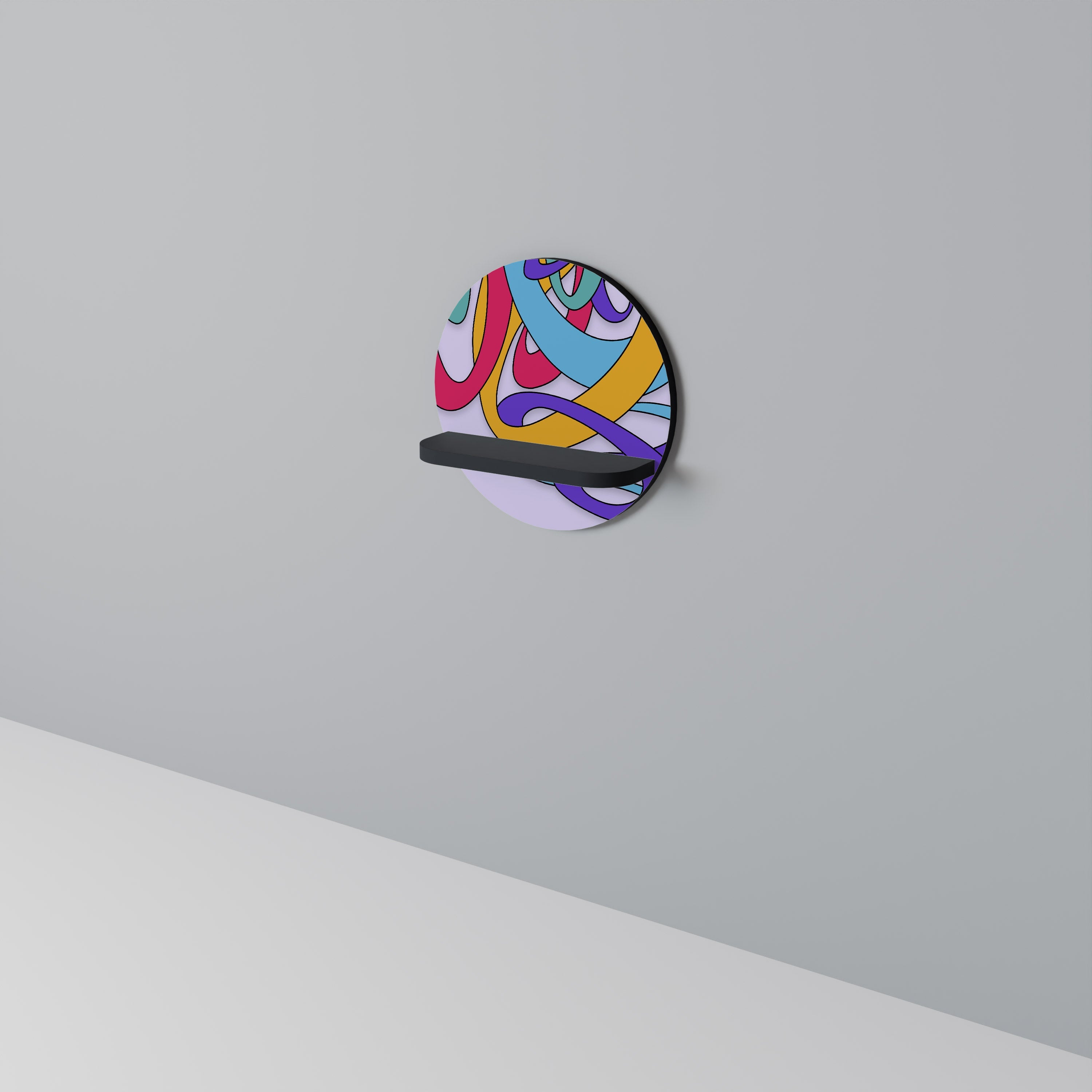 COLOR STREAM Prateleira Redonda Decorativa em Acabamento Preto