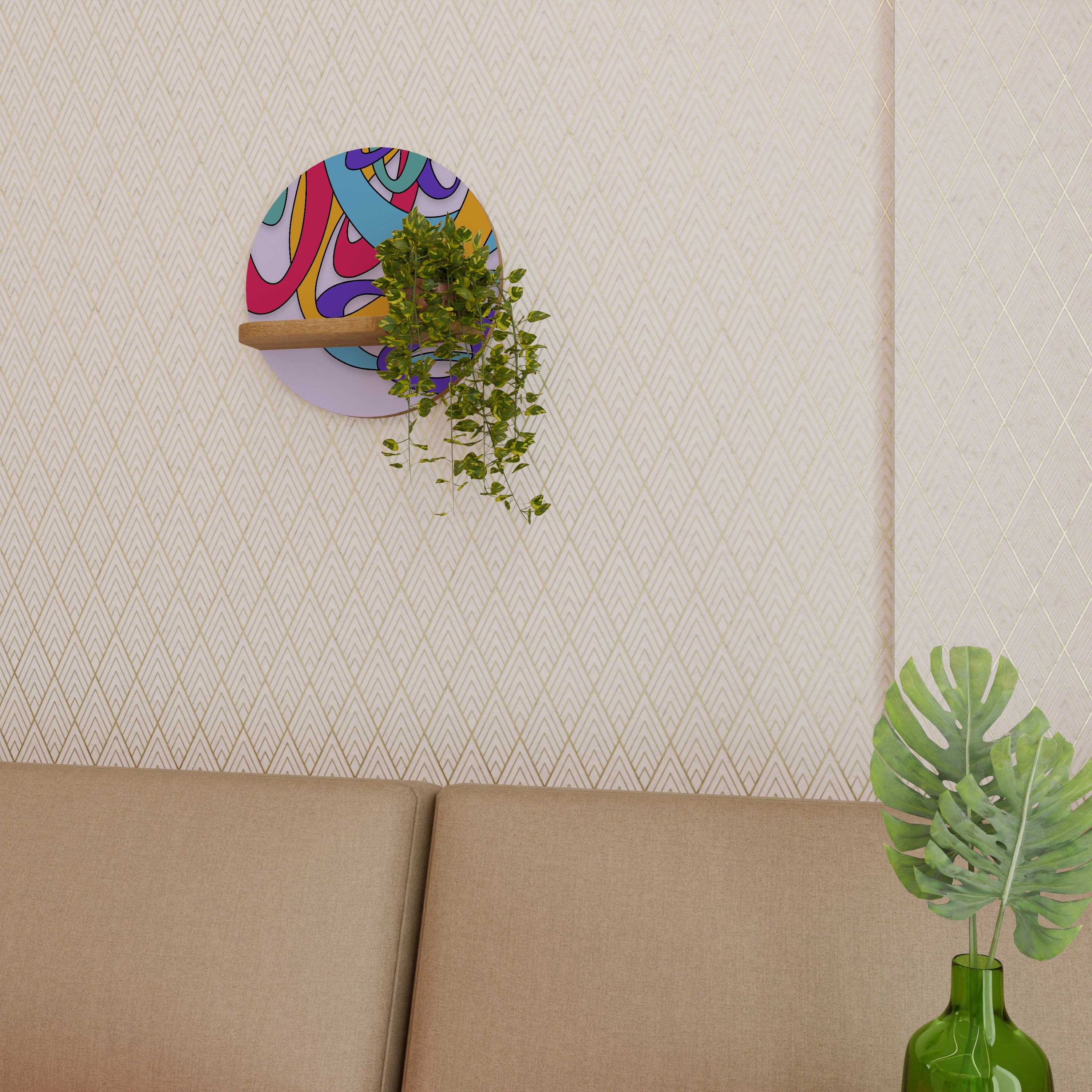 COLOR STREAM Prateleira Redonda Decorativa em Efeito Carvalho