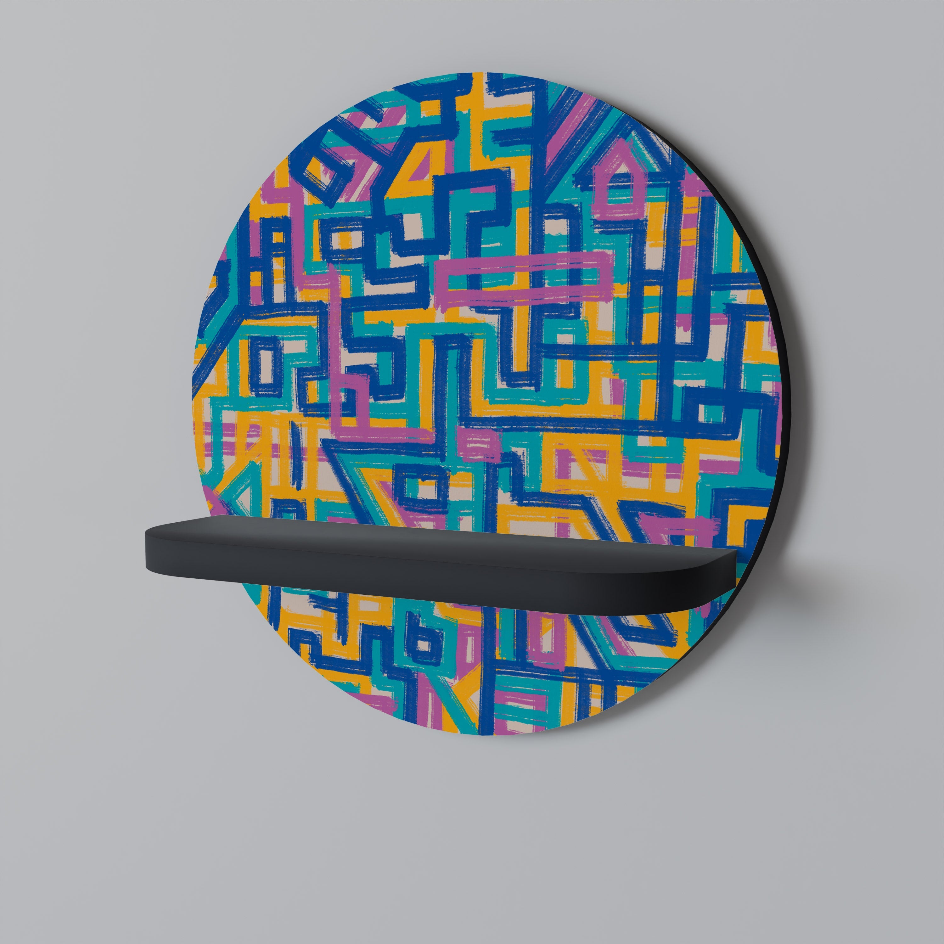 MEMORIES MAP Prateleira Redonda Decorativa em Acabamento Preto