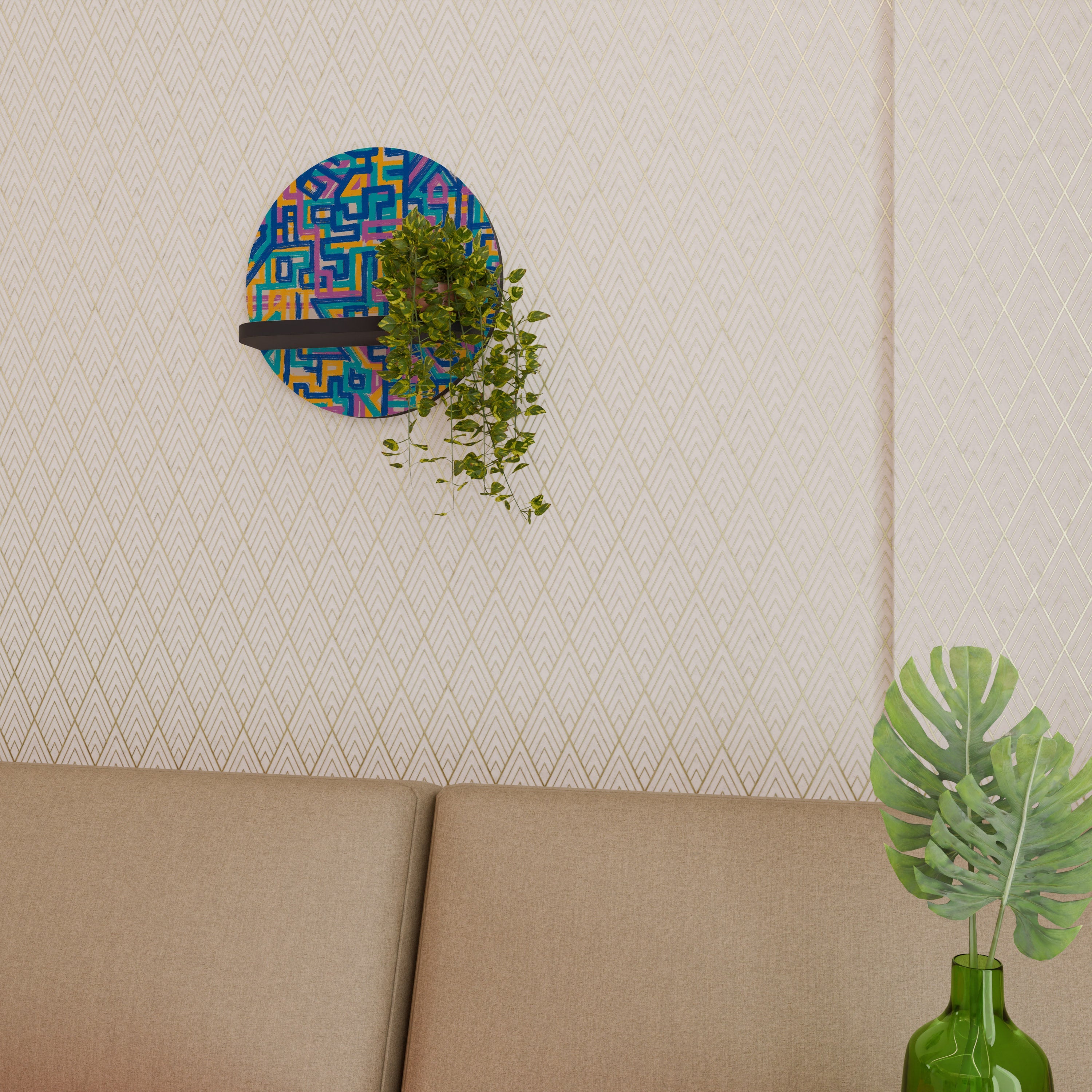 MEMORIES MAP Prateleira Redonda Decorativa em Acabamento Preto