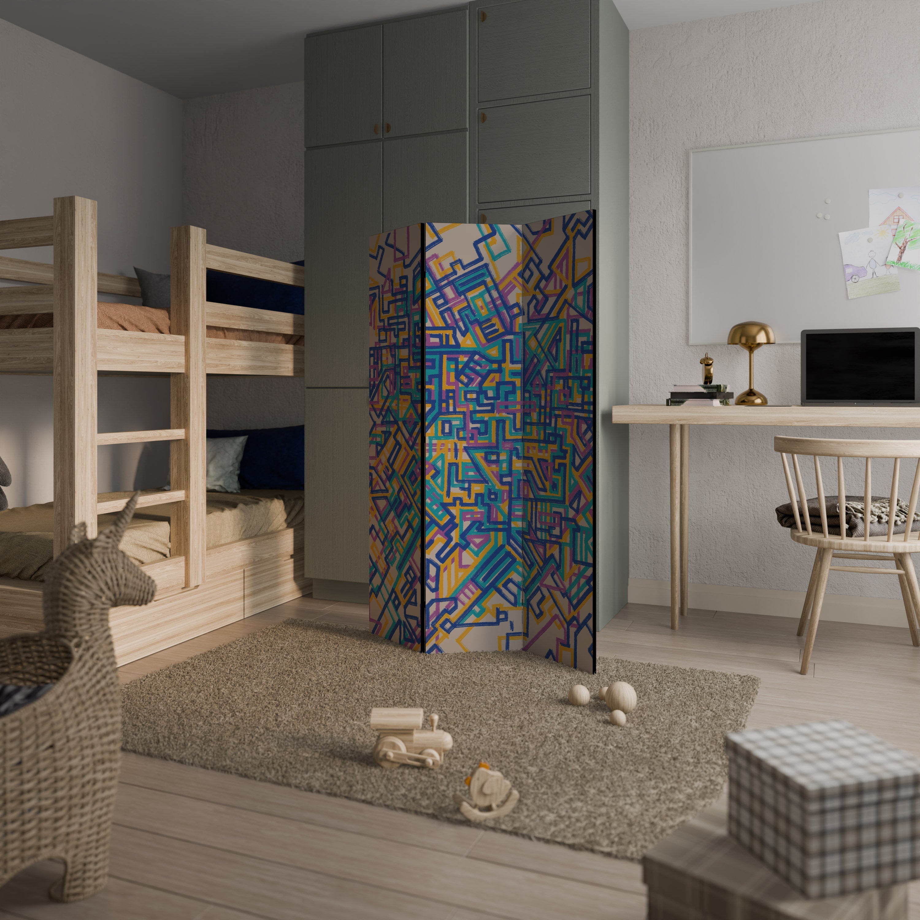 MEMORIES MAP Biombo Decorativo de 3 Painéis