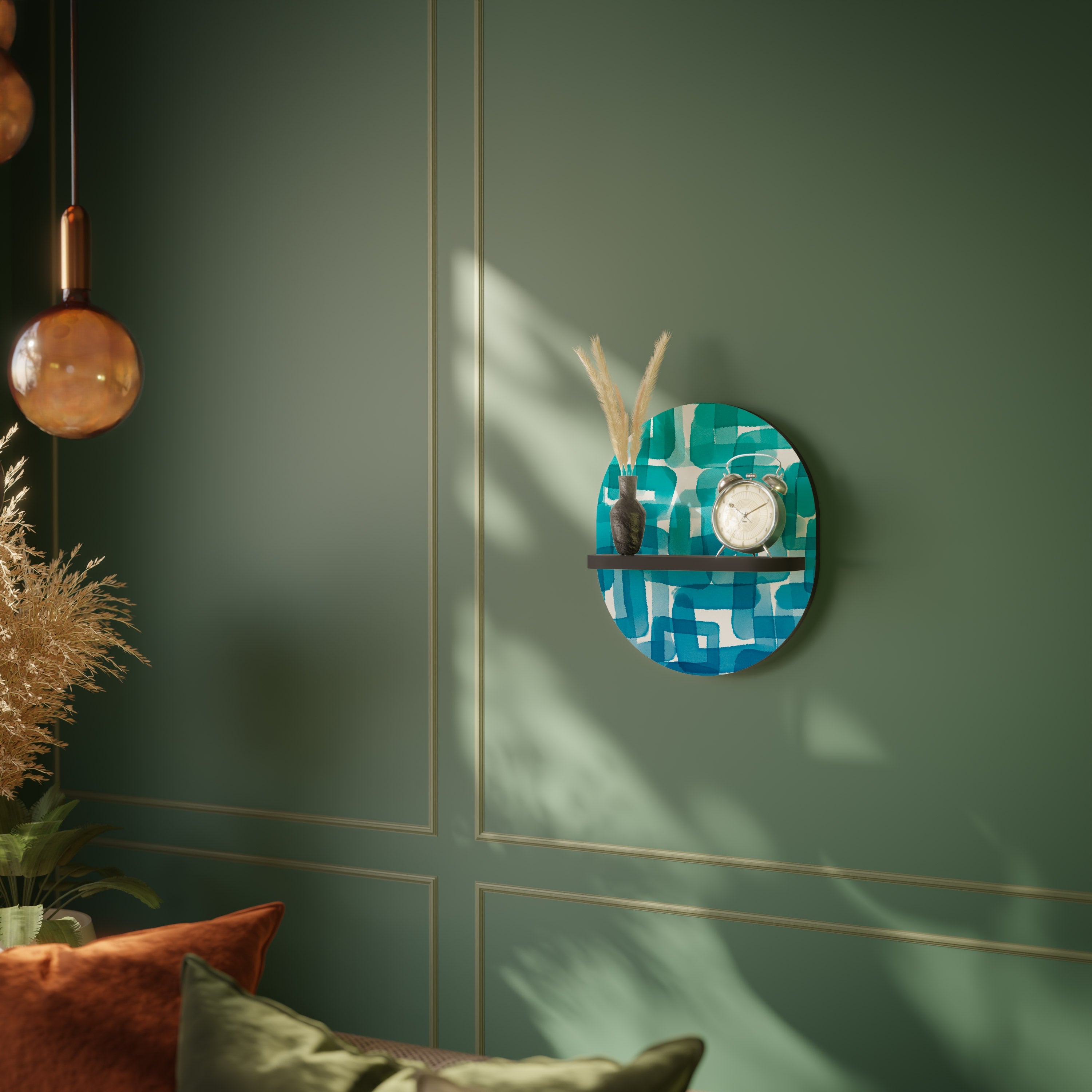 TURQUOISE RECTANGLES Prateleira Oval Decorativa em Acabamento Preto