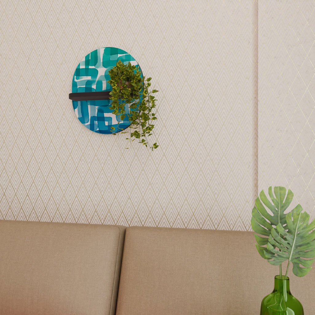 TURQUOISE RECTANGLES Prateleira Oval Decorativa em Acabamento Preto