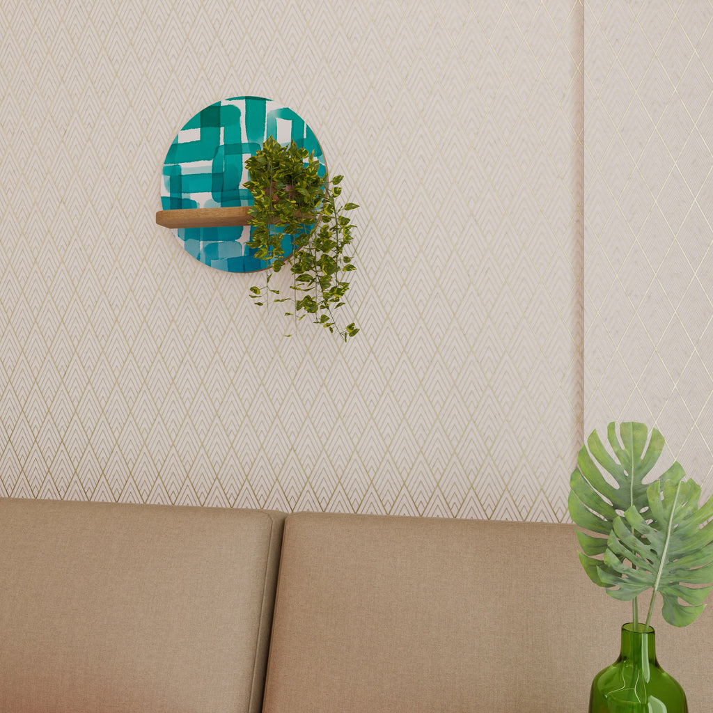 TURQUOISE RECTANGLES Prateleira Redonda Decorativa em Efeito Carvalho