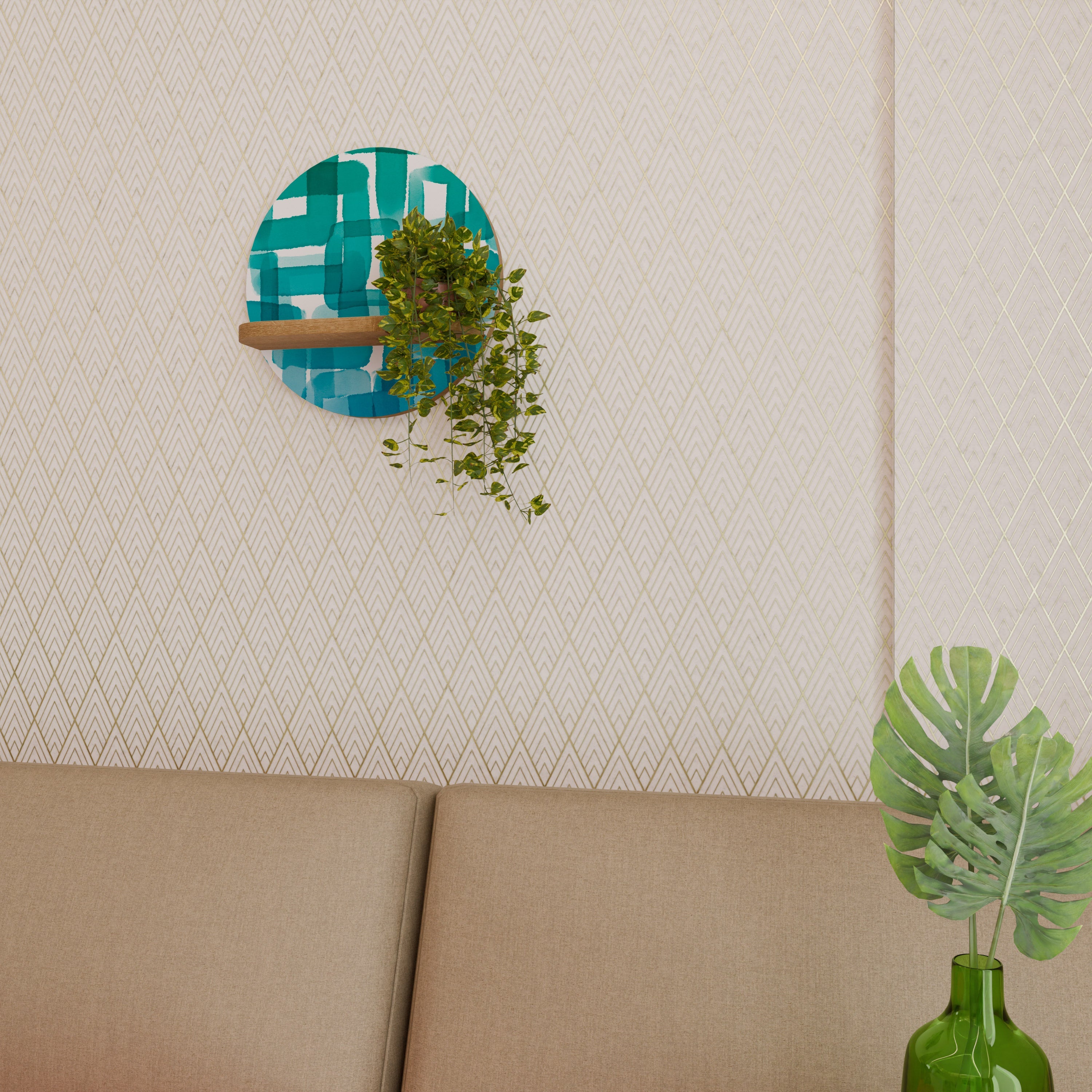 TURQUOISE RECTANGLES Prateleira Redonda Decorativa em Efeito Carvalho