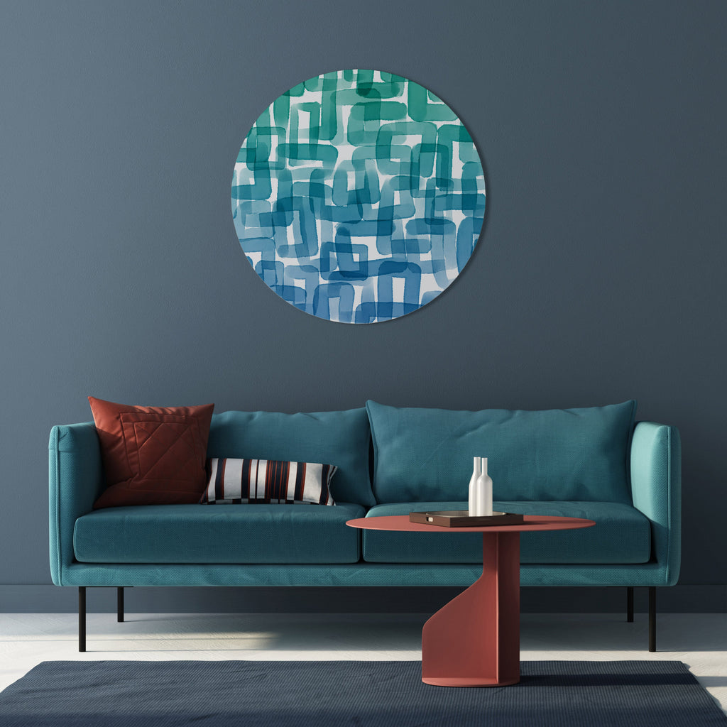TURQUOISE RECTANGLES Round Wall Art