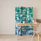 TURQUOISE RECTANGLES Decorative 3-Panel Room Divider