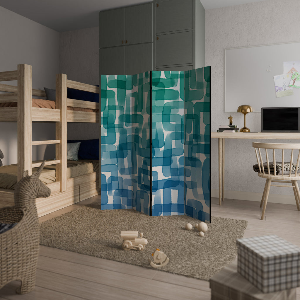 TURQUOISE RECTANGLES Decorative 4-Panel Room Divider