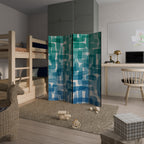 TURQUOISE RECTANGLES Decorative 4-Panel Room Divider
