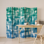 TURQUOISE RECTANGLES Decorative 5-Panel Room Divider