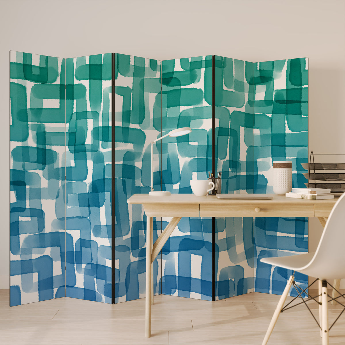 TURQUOISE RECTANGLES 6-Panel Room Divider