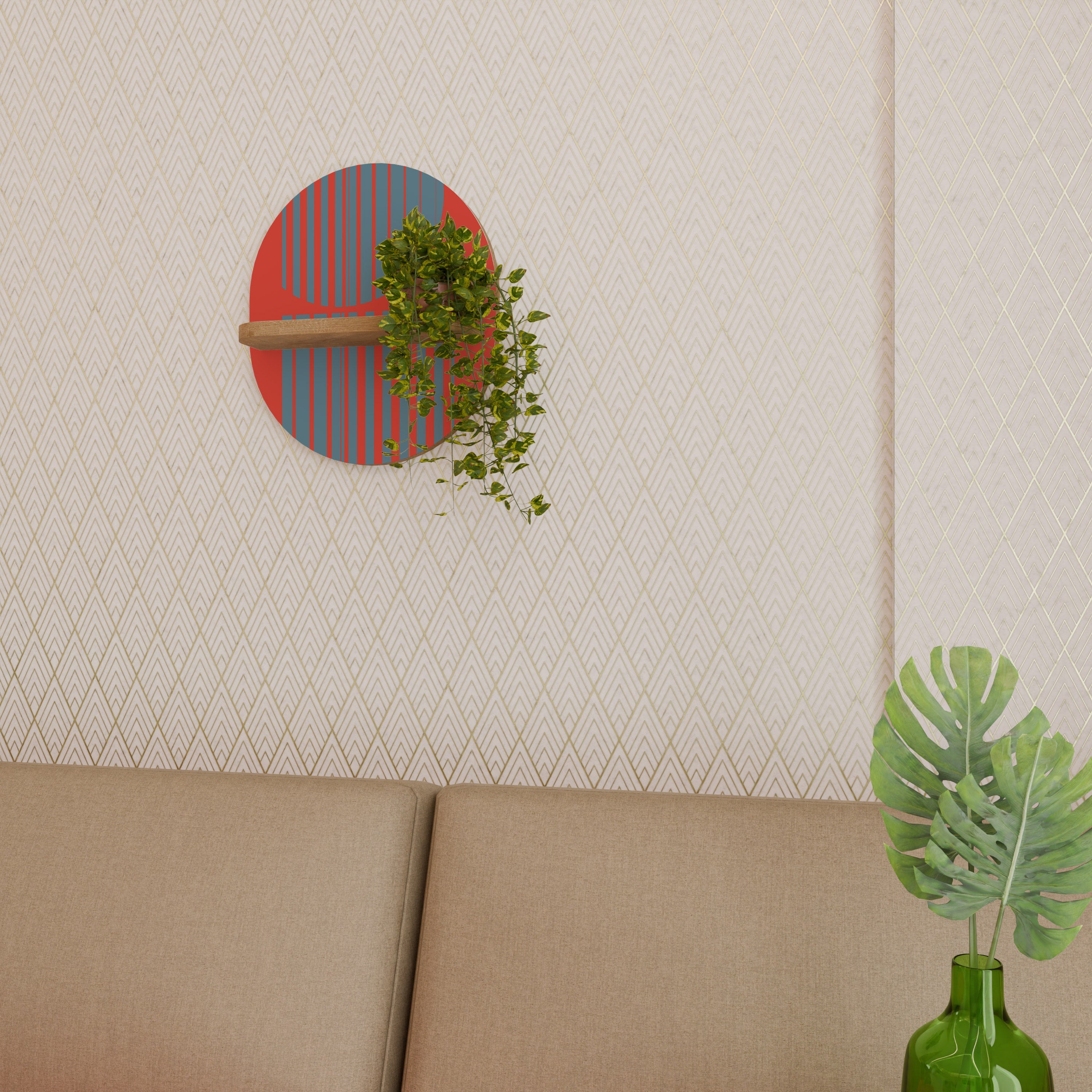 RISING GEOMETRY STARS Prateleira Oval Decorativa em Efeito Carvalho