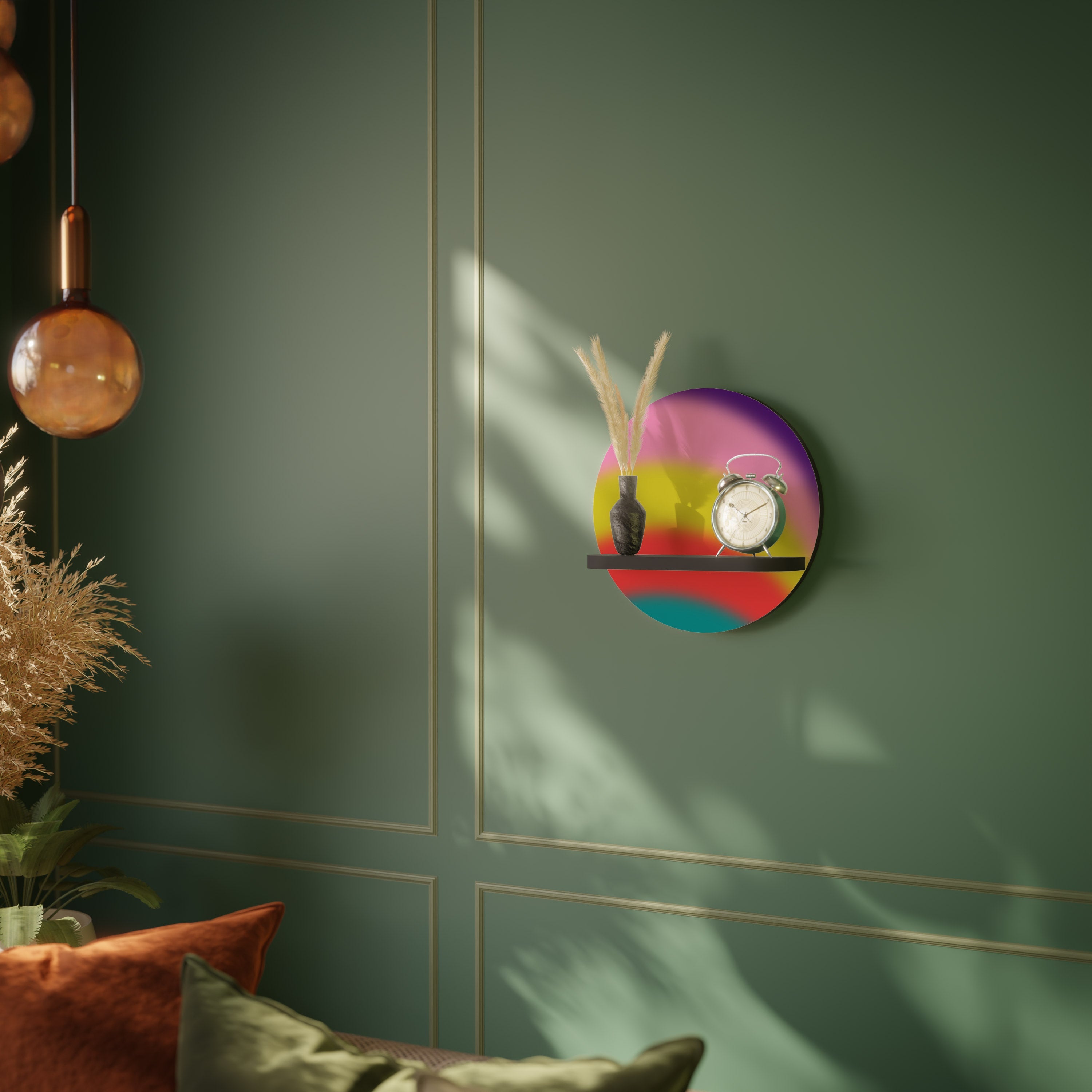 RAINBOW TIME Prateleira Redonda Decorativa em Acabamento Preto