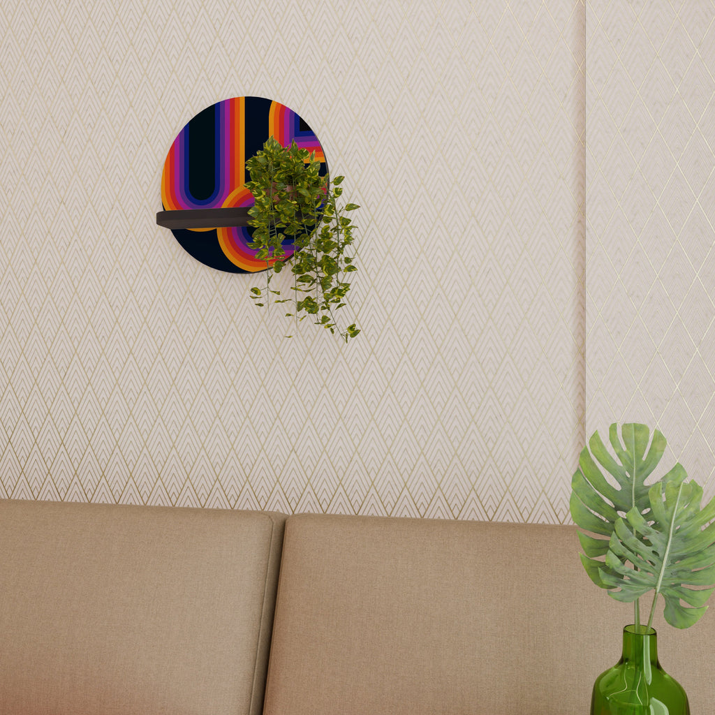 BLINDED BY THE LIGHTS Round Art Shelf In Black Finish