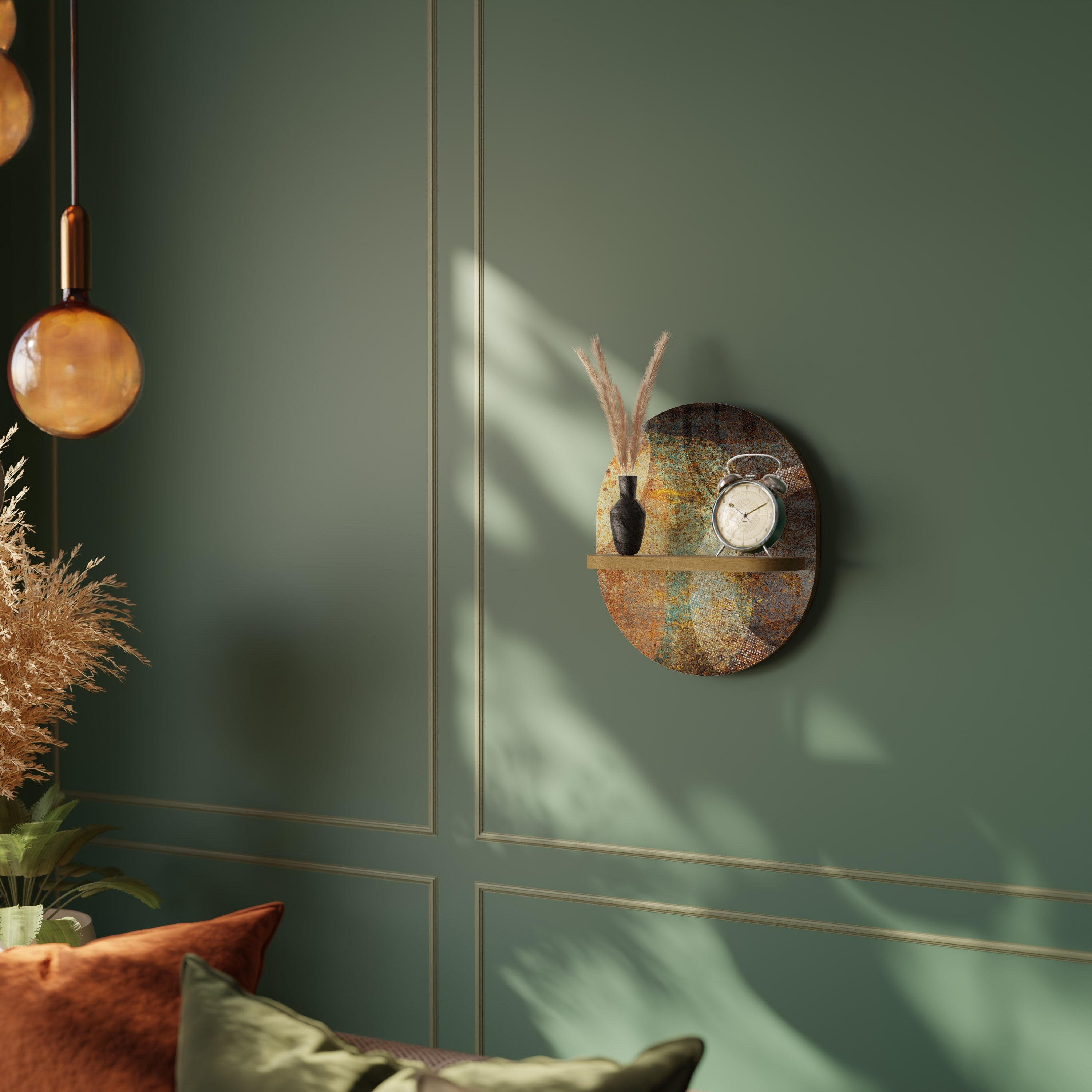 ANTIQUE AURA Prateleira Oval Decorativa em Efeito Carvalho