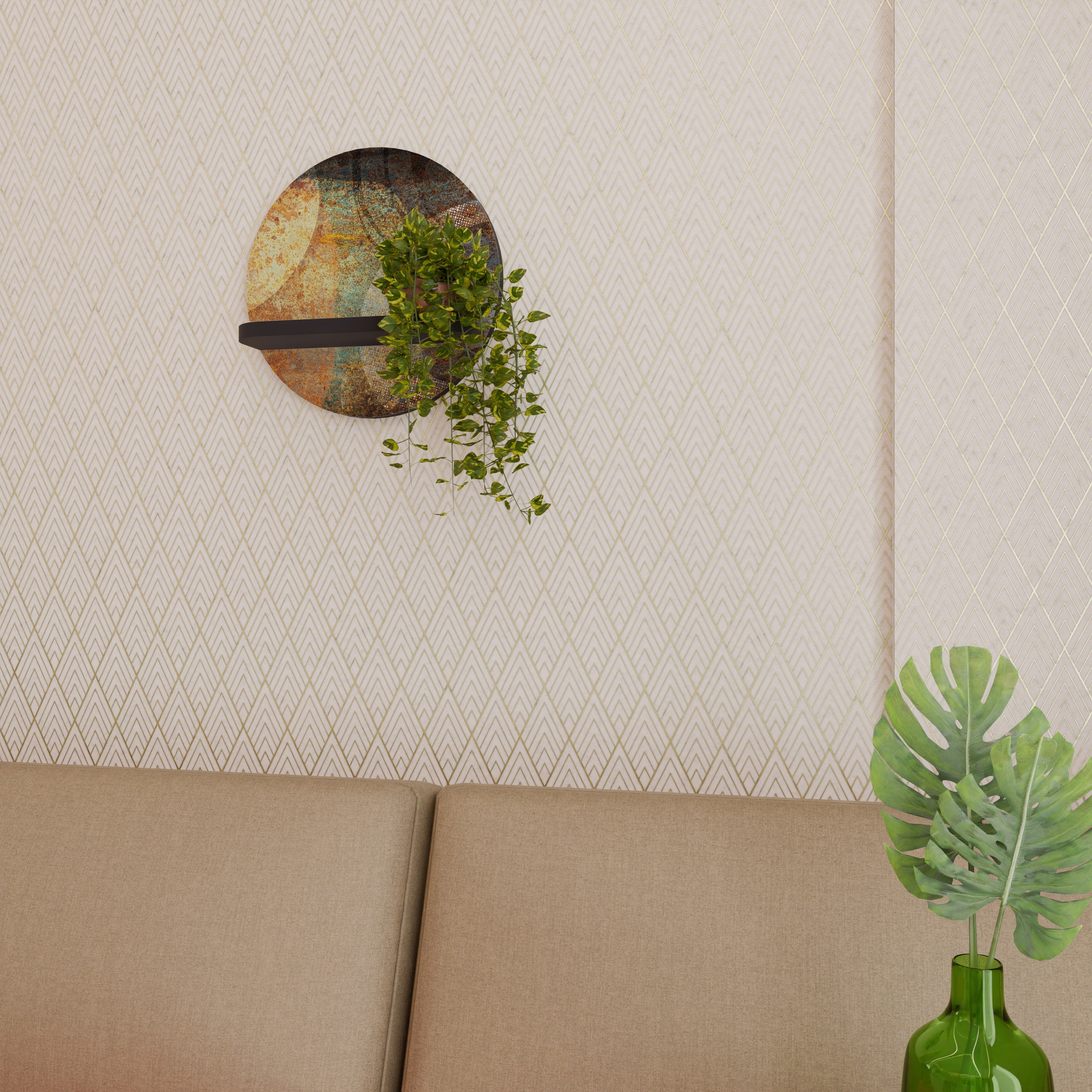 ANTIQUE AURA Prateleira Redonda Decorativa em Acabamento Preto