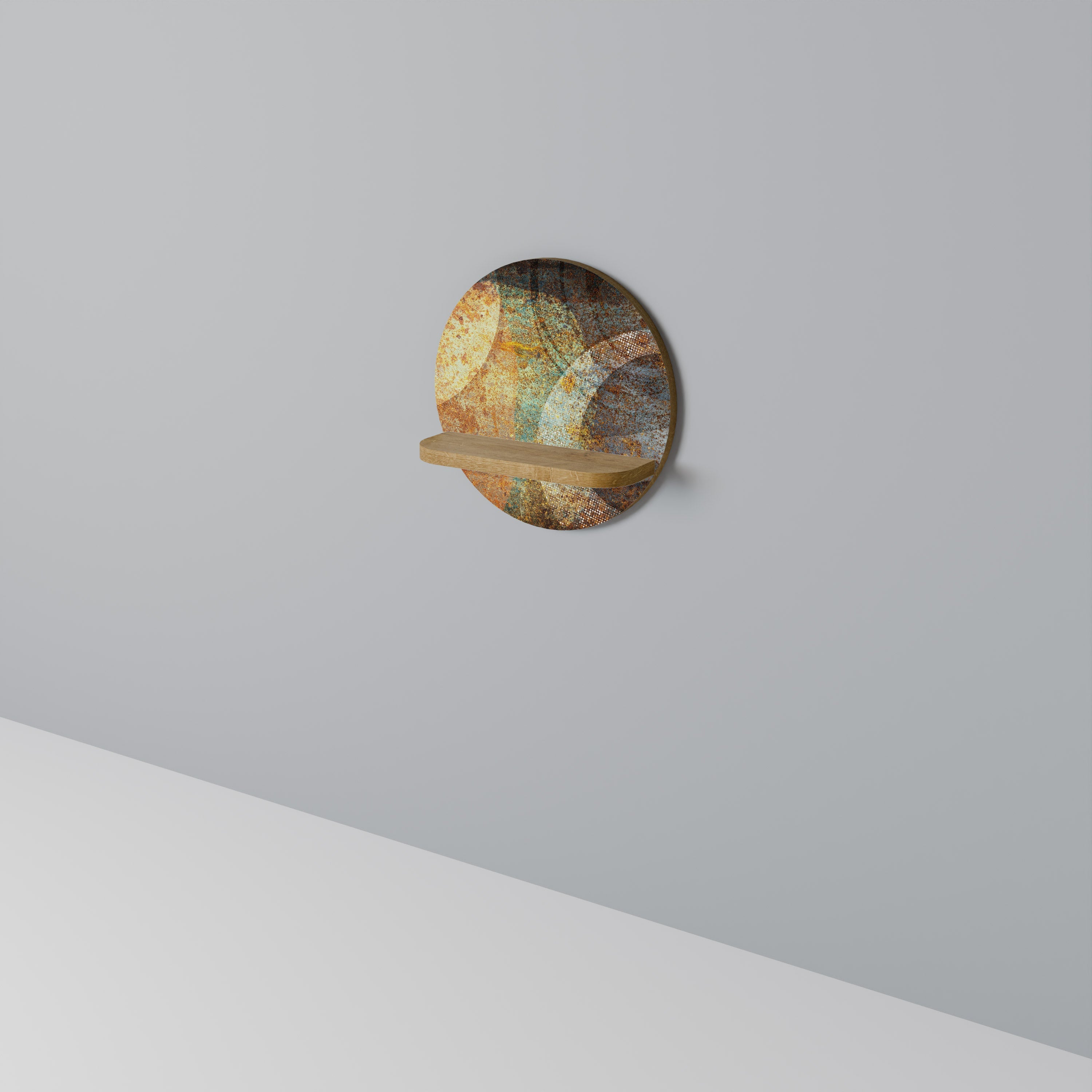 ANTIQUE AURA Prateleira Redonda Decorativa em Efeito Carvalho