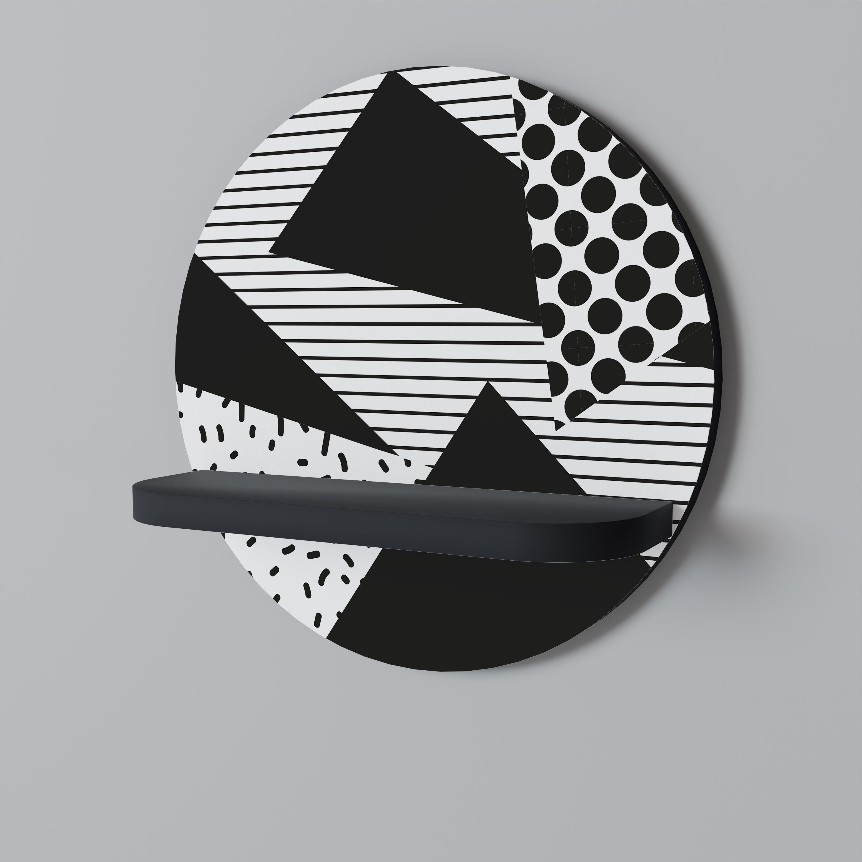 GEMOETRIC MONOCHROME Prateleira Redonda Decorativa em Acabamento Preto