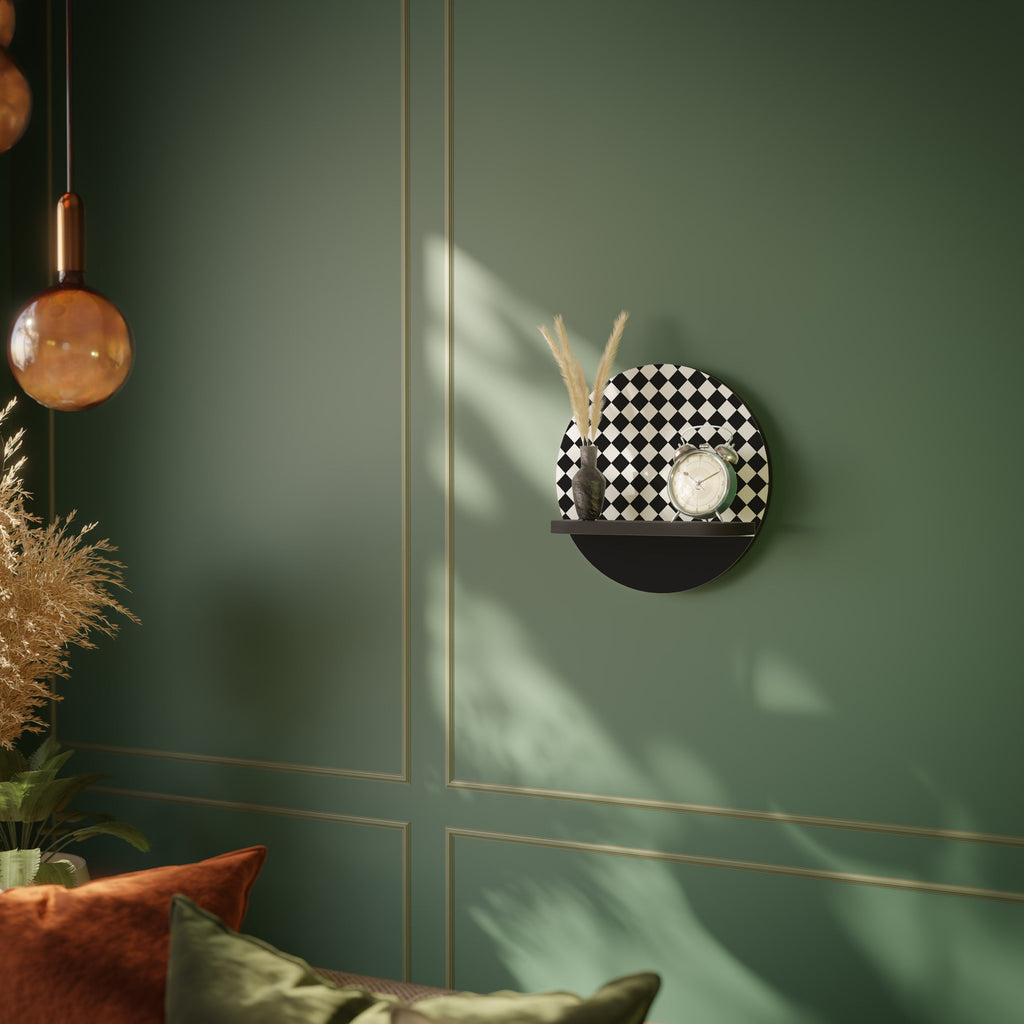 GRID GEOMETRY Prateleira Redonda Decorativa em Acabamento Preto