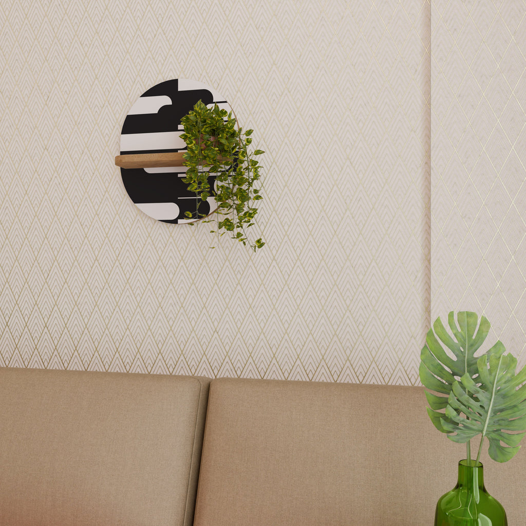 ACHROMATIC CONTRAST Prateleira Oval Decorativa em Efeito Carvalho