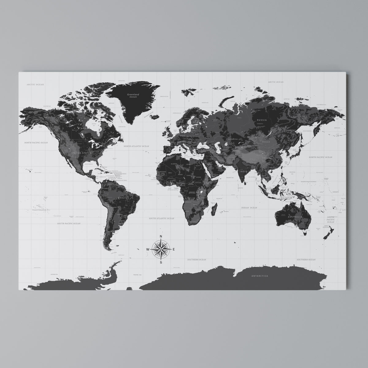 MONOCHROME EARTH MAP Horizontal Canvas Print