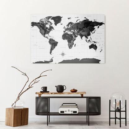 MONOCHROME EARTH MAP Horizontal Canvas Print