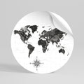 MONOCHROME EARTH MAP Peel and Stick Round Sticker