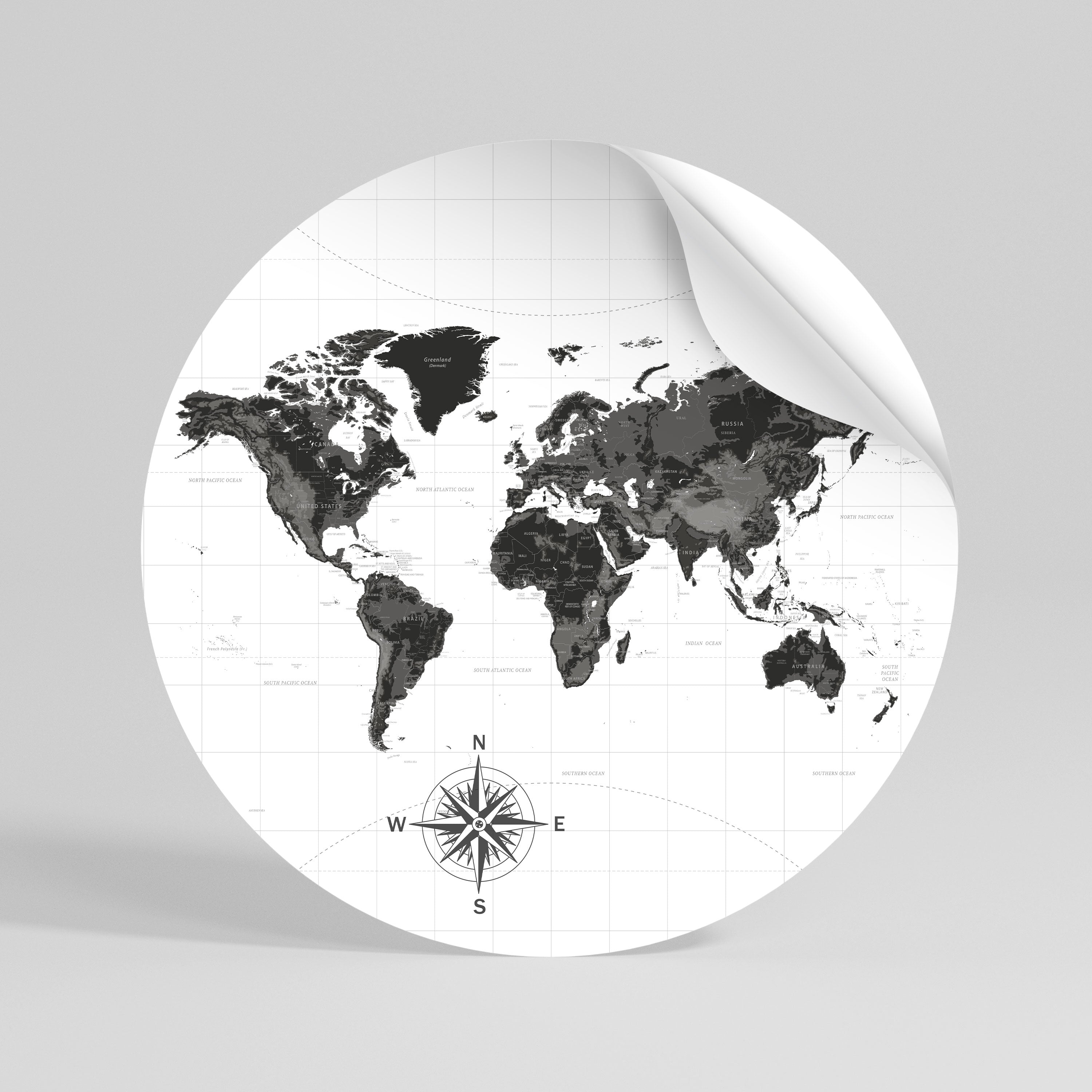 MONOCHROME EARTH MAP - Autocolante Redondo Removível