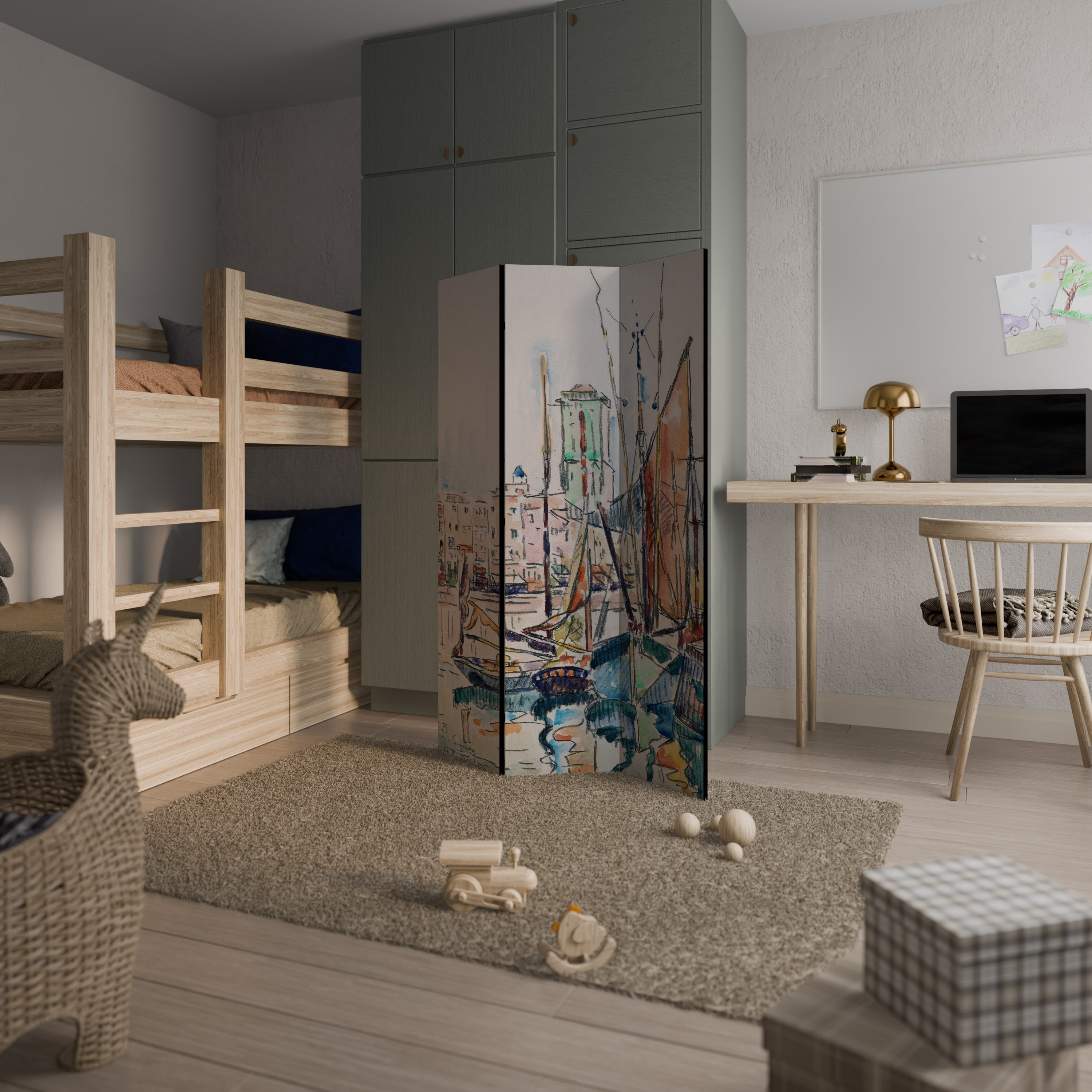 LA ROCHELLE Biombo Decorativo de 3 Painéis