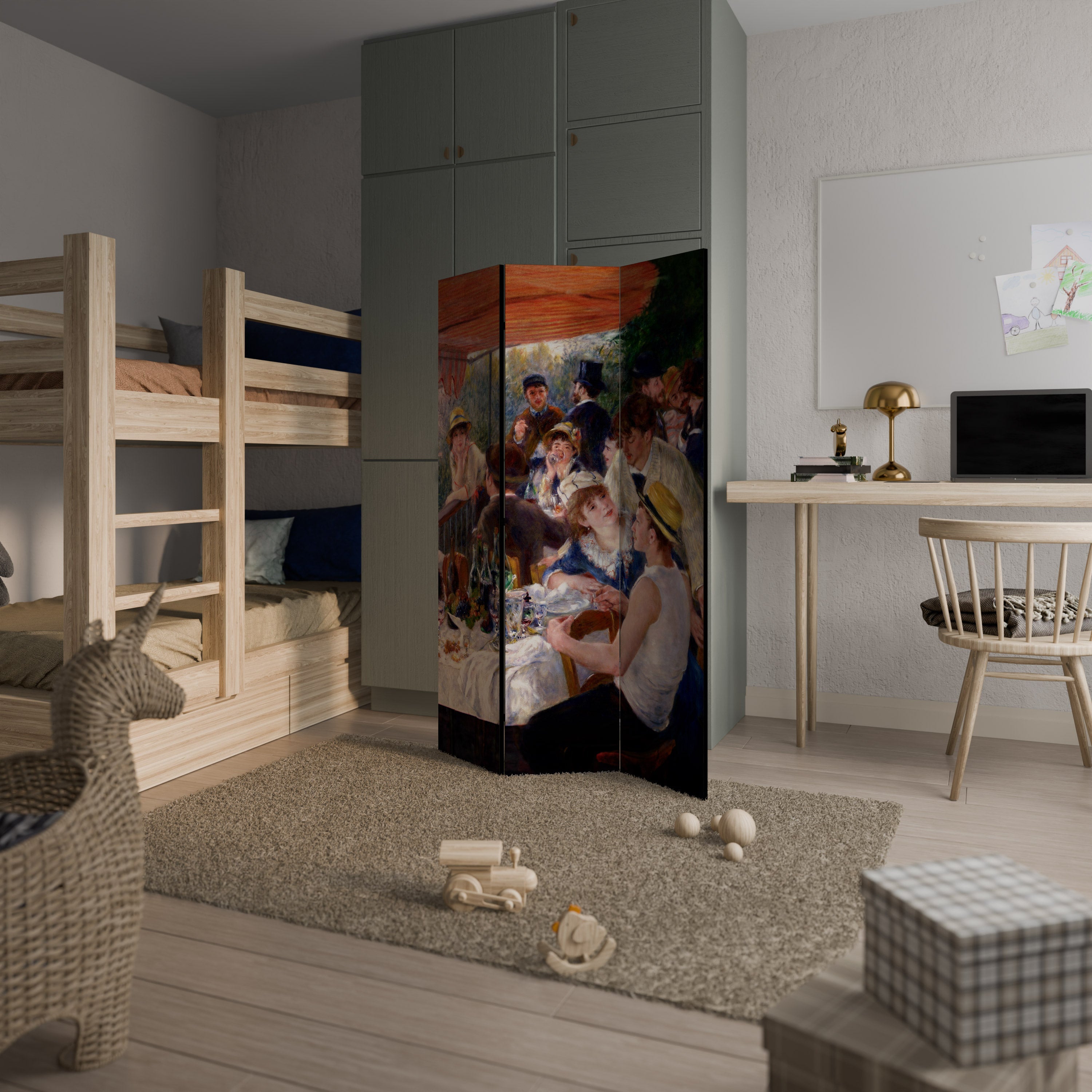 LUNCHEON OF THE BOATING PARTY Biombo Decorativo de 3 Painéis