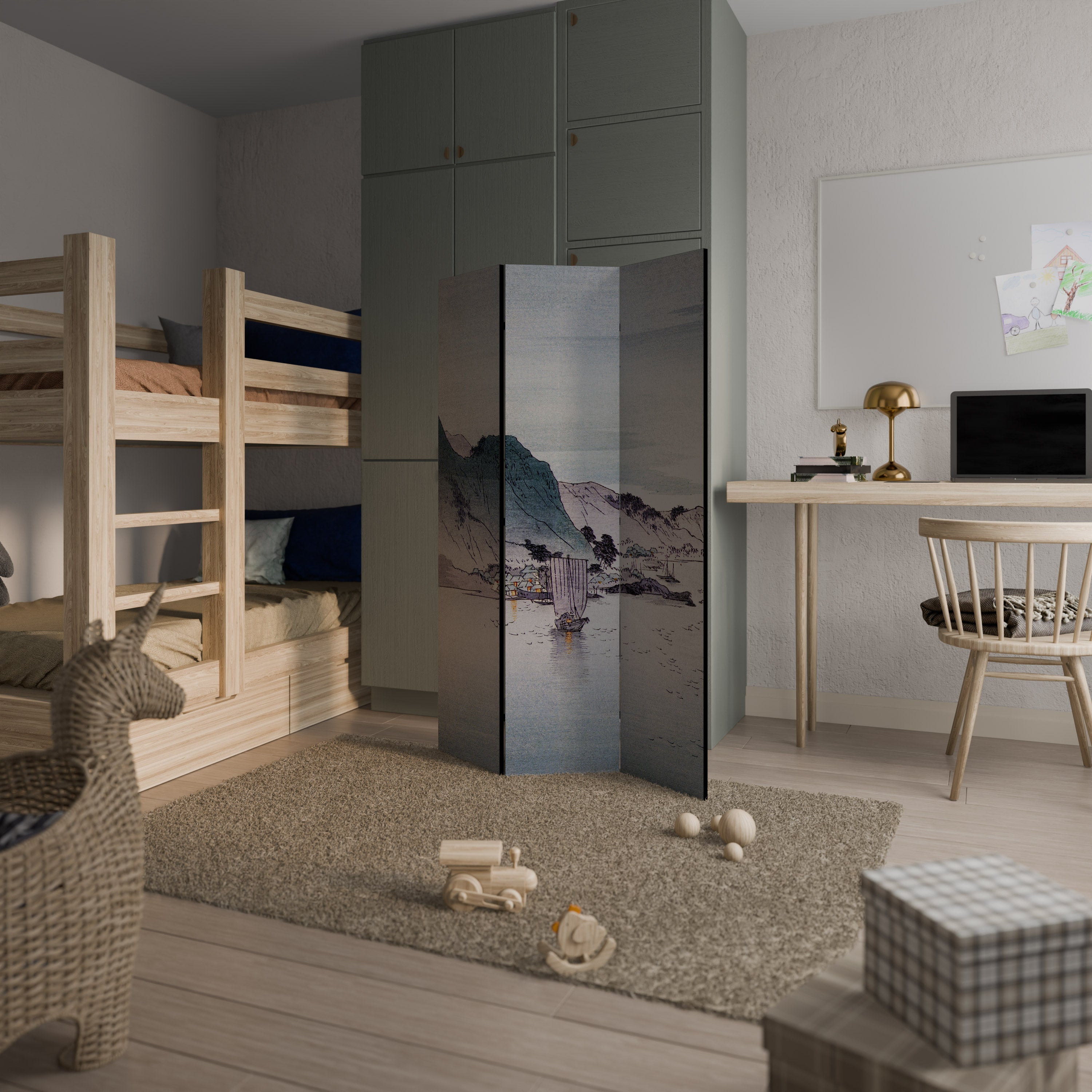 YĹŞGURE NO HANSEN Biombo Decorativo de 3 Painéis