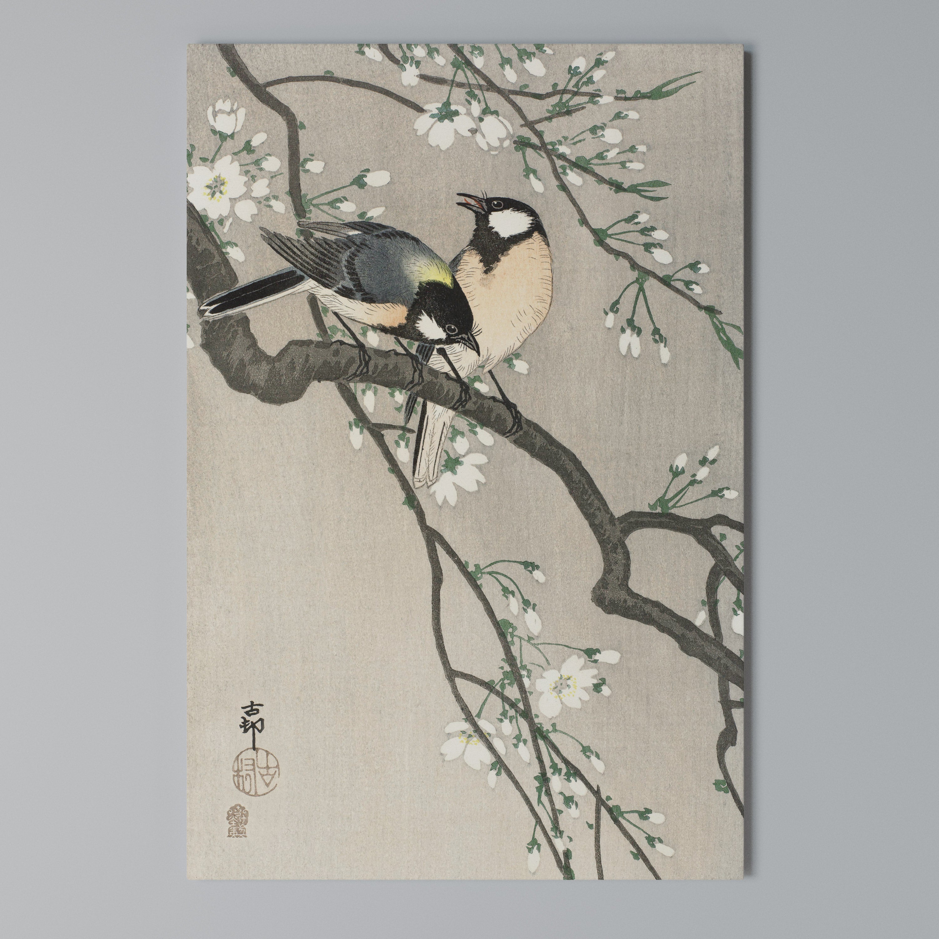 TITS ON CHERRY BRANCH Quadro em tela vertical