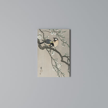 TITS ON CHERRY BRANCH Vertical Canvas Print