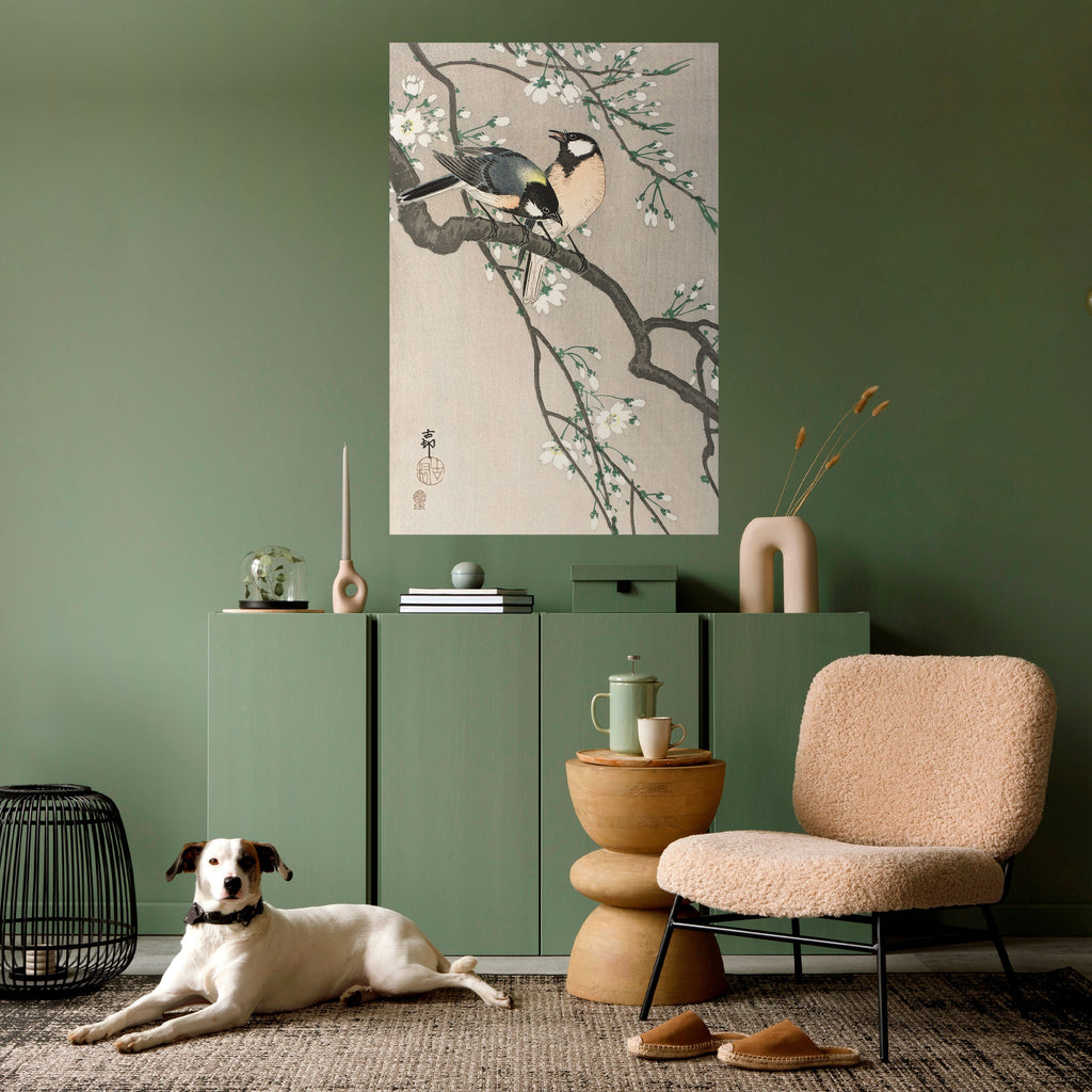 TITS ON CHERRY BRANCH Poster Vertical Autocolante