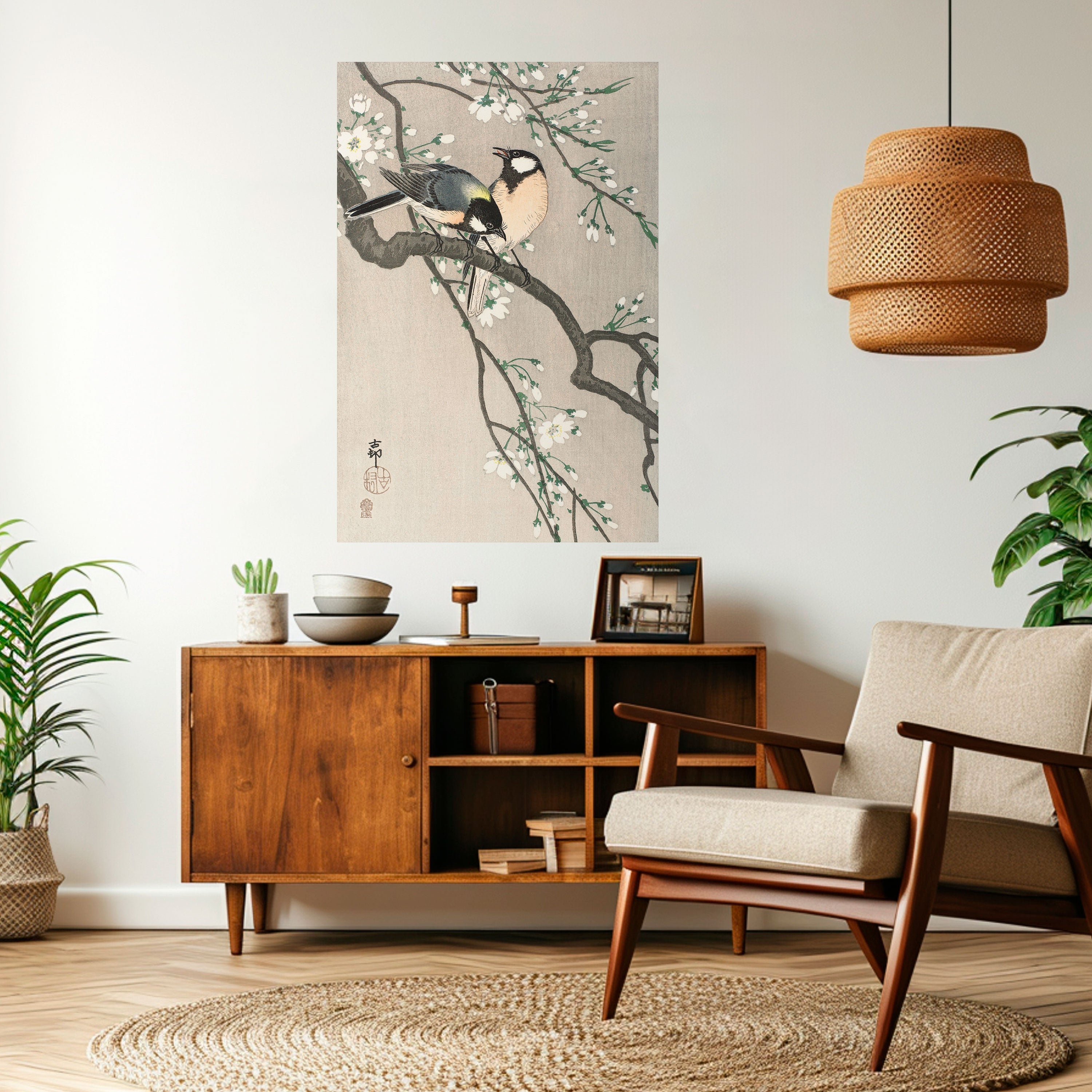 TITS ON CHERRY BRANCH Peel and Stick Vertical Poster