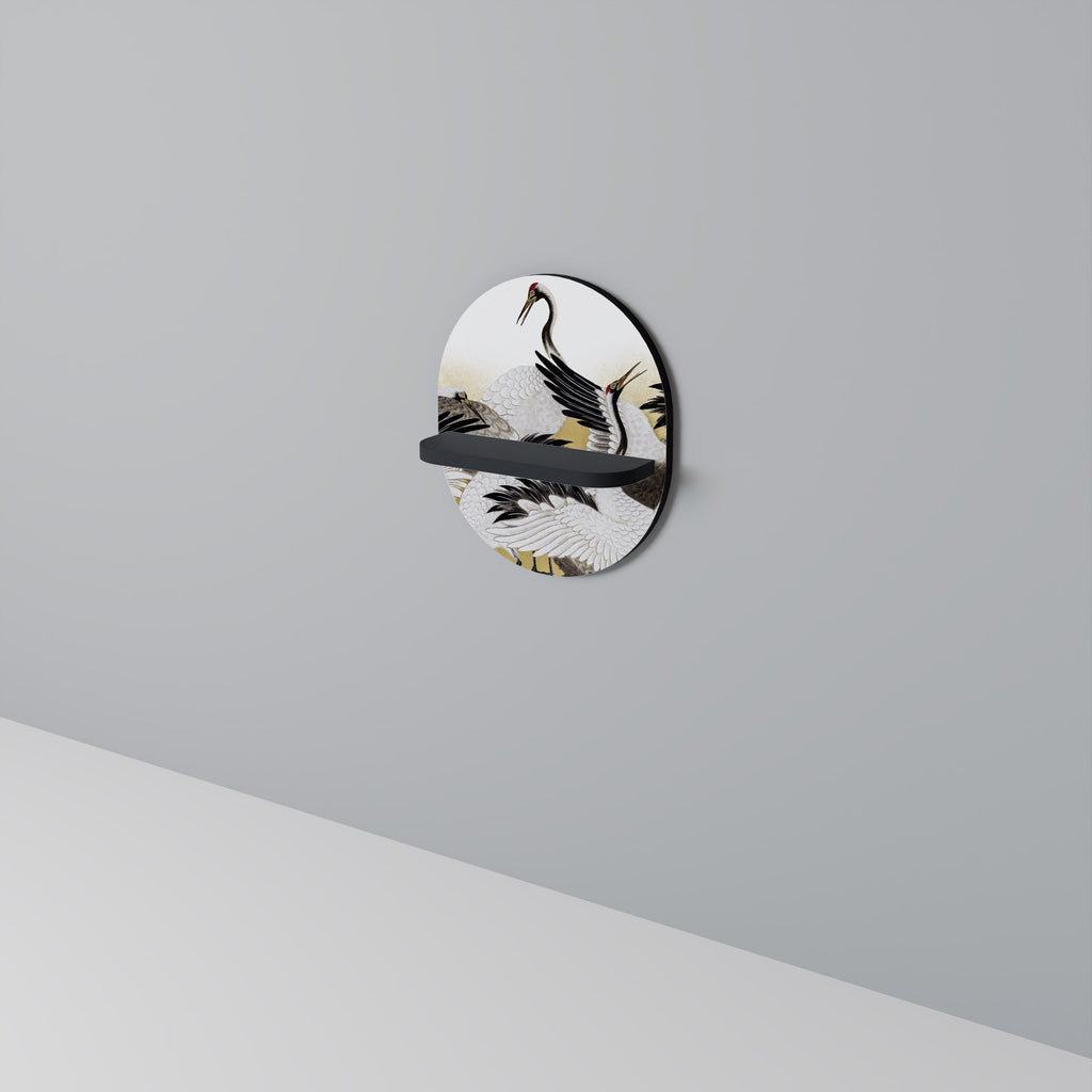 JAPANESE FLOCK OF CRANES Prateleira Oval Decorativa em Acabamento Preto